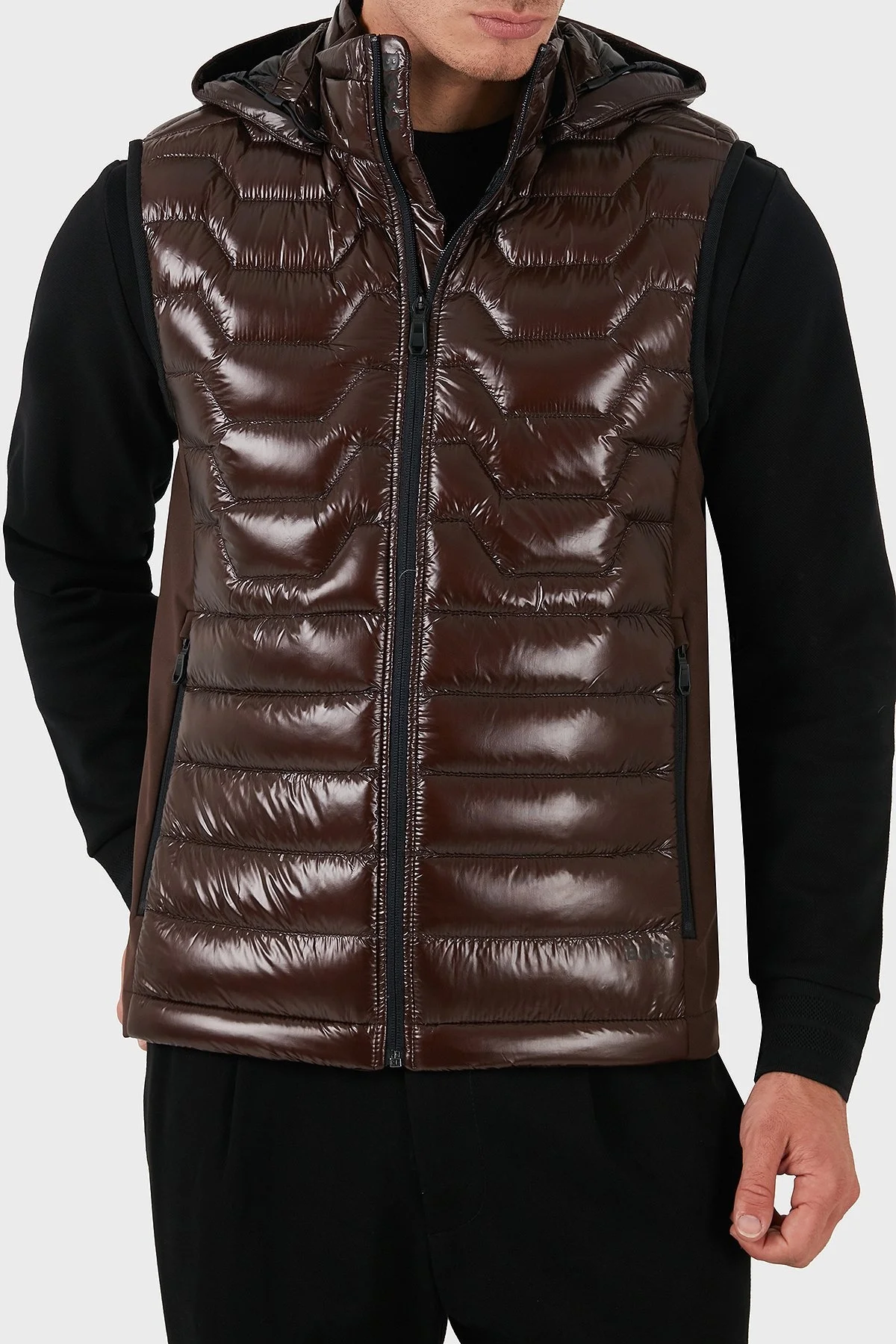 Boss Su İtici Regular Fit Kapüşonlu Kuş Tüyü Dolgulu Şişme Erkek Yelek 50517763 213 KAHVE - 4