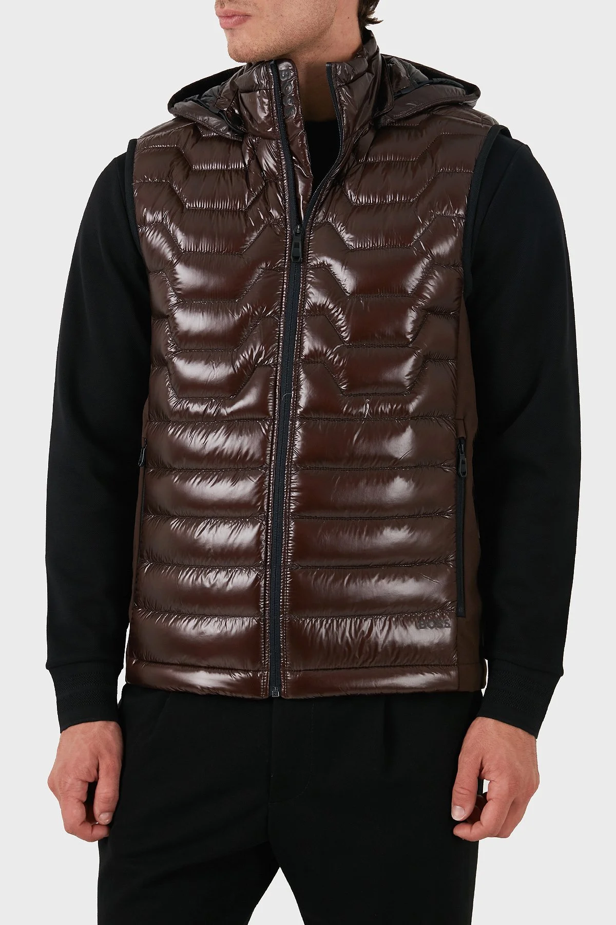 Boss Su İtici Regular Fit Kapüşonlu Kuş Tüyü Dolgulu Şişme Erkek Yelek 50517763 213 KAHVE - 1