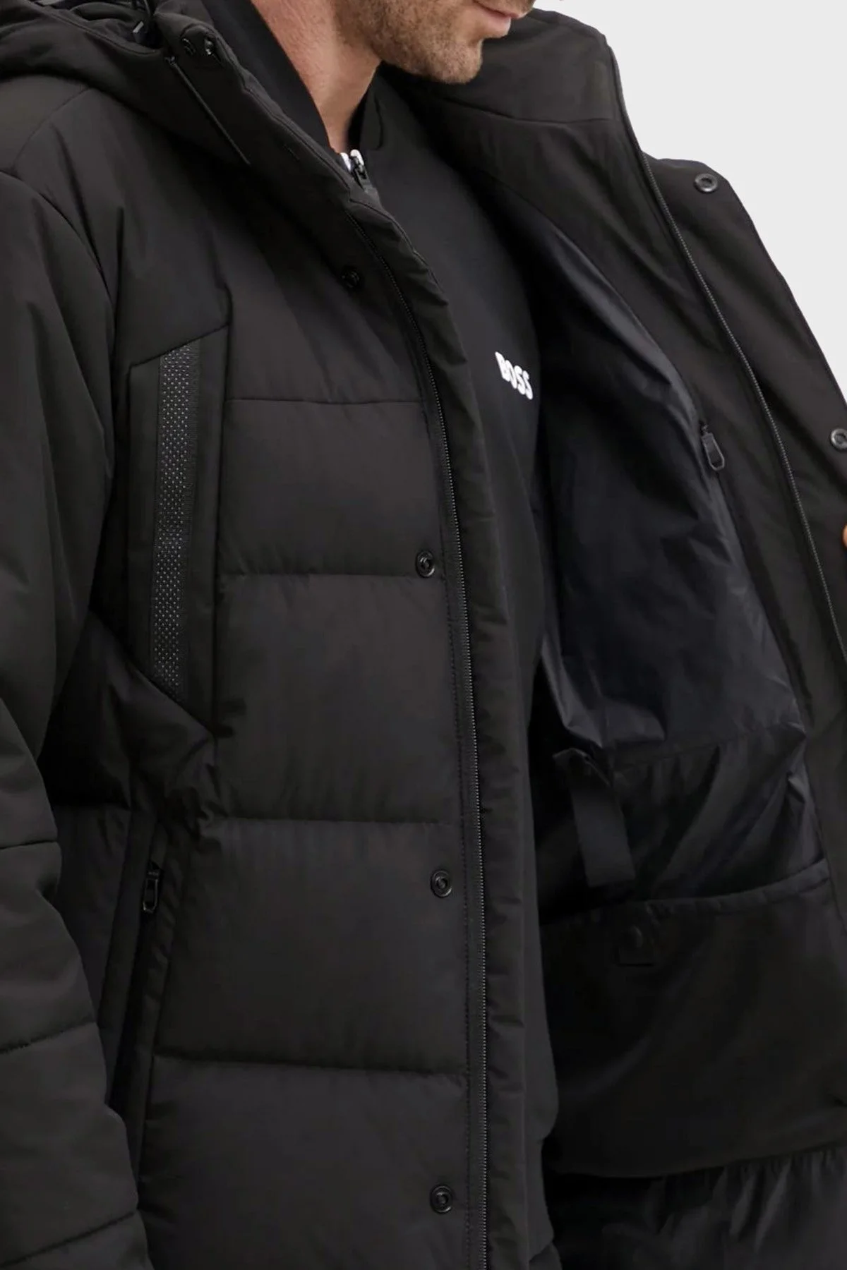 Boss Su İtici Regular Fit Kuş Tüyü Dolgulu Çıkarılabilir Kapüşonlu Şişme Erkek Mont 50515105 001 SİYAH - 5