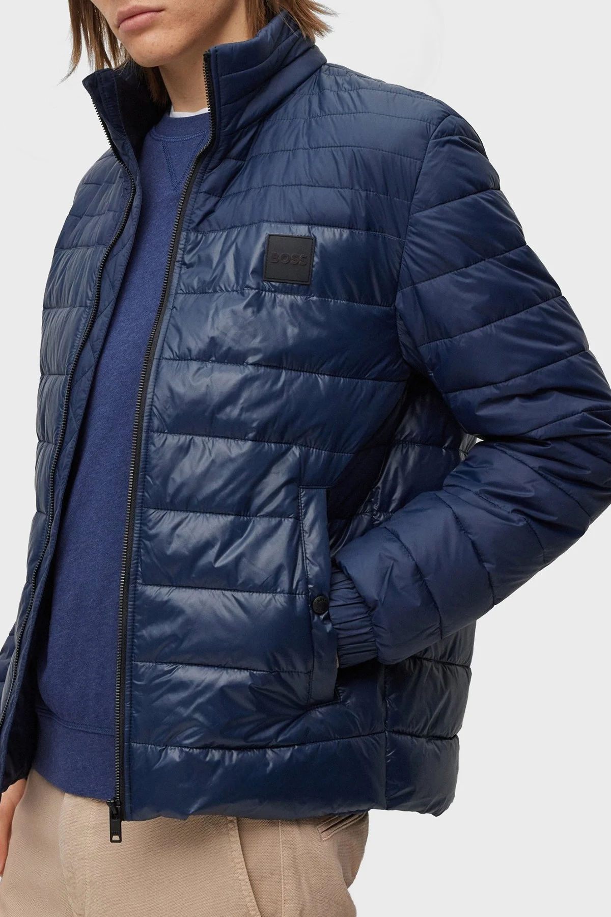 Boss Su Tutmaz Regular Fit Dik Yaka Hafif Şişme Erkek Mont 50496766 404 KOYU MAVİ - 3