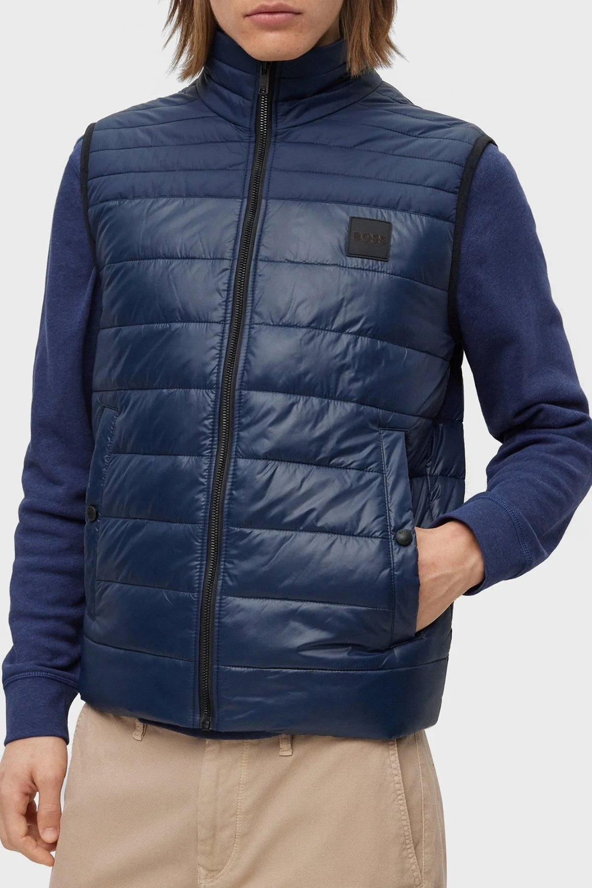 Boss Su Tutmaz Regular Fit Dik Yaka Şişme Erkek Yelek 50496725 404 KOYU MAVİ - 4