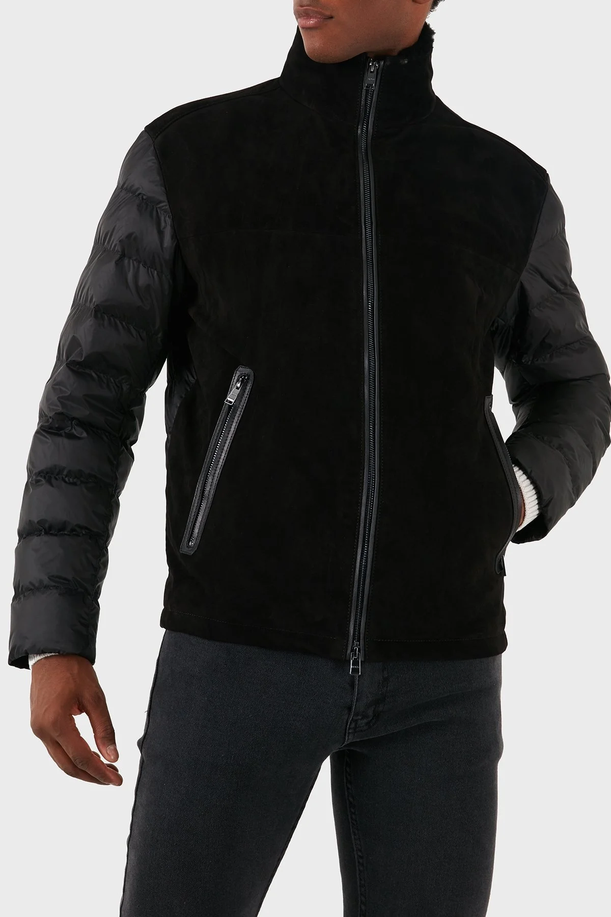 Boss Süet Regular Fit Logolu Dik Yaka Fermuarlı Erkek Mont 50524108 001 SİYAH - 1