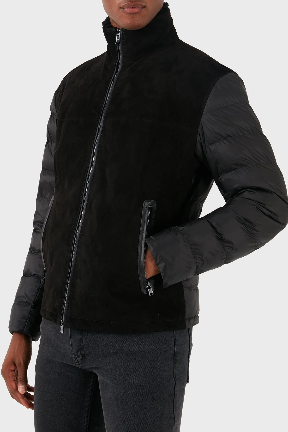 Boss Süet Regular Fit Logolu Dik Yaka Fermuarlı Erkek Mont 50524108 001 SİYAH - 4