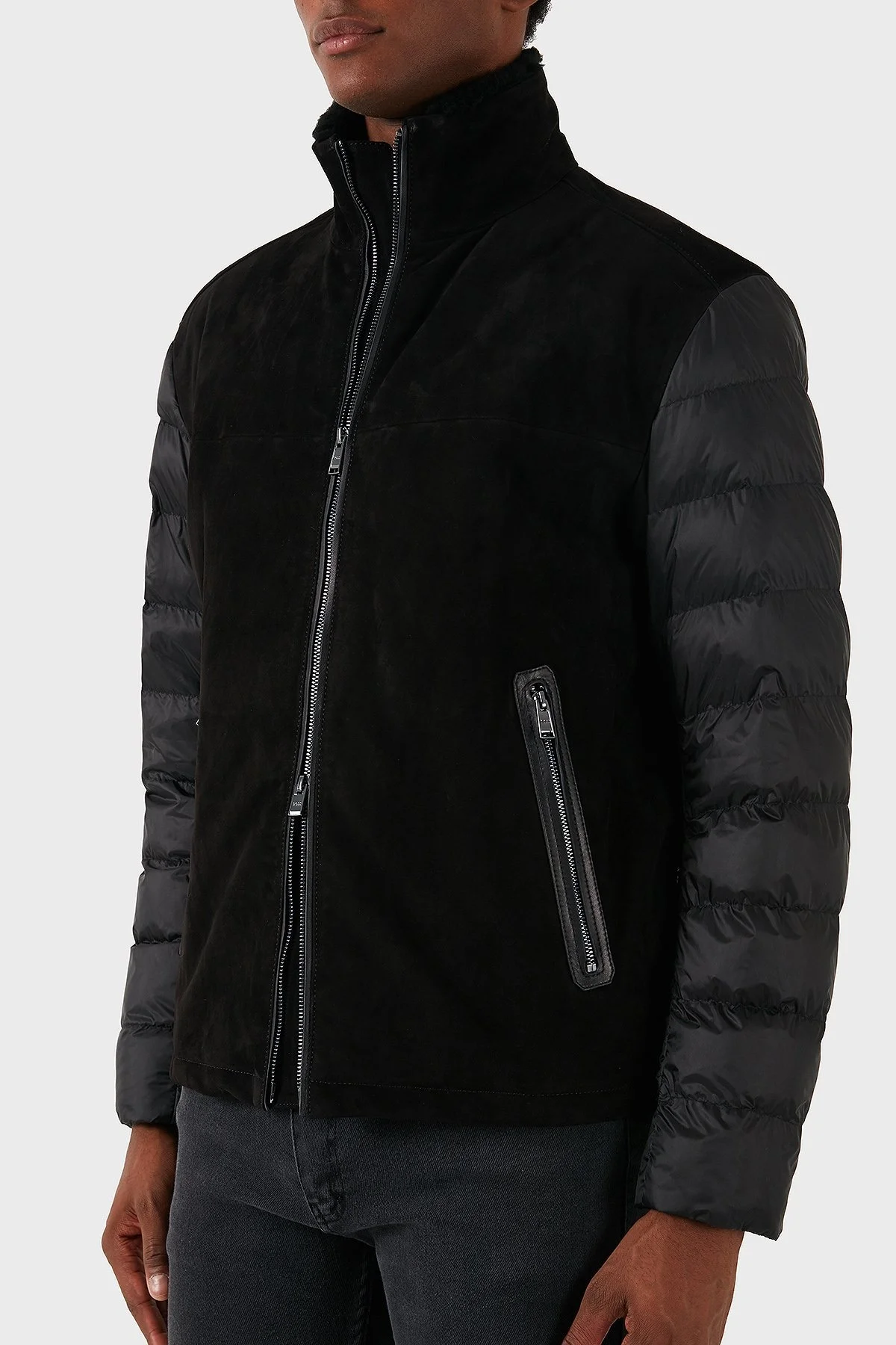 Boss Süet Regular Fit Logolu Dik Yaka Fermuarlı Erkek Mont 50524108 001 SİYAH - 5