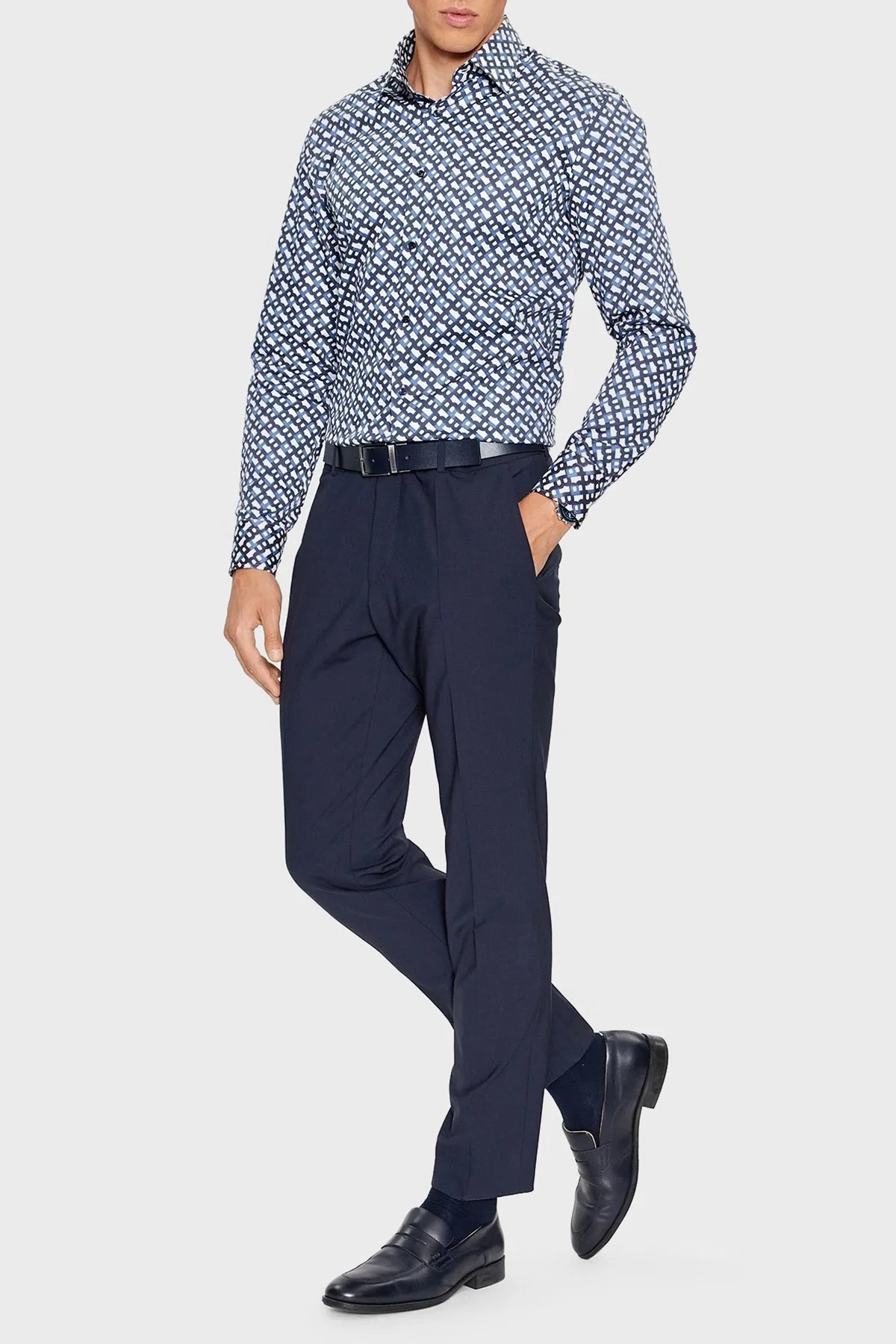 Boss Tamamı Logogramlı % 100 Pamuk Slim Fit Erkek Gömlek 50502888 410 LACİVERT - 8