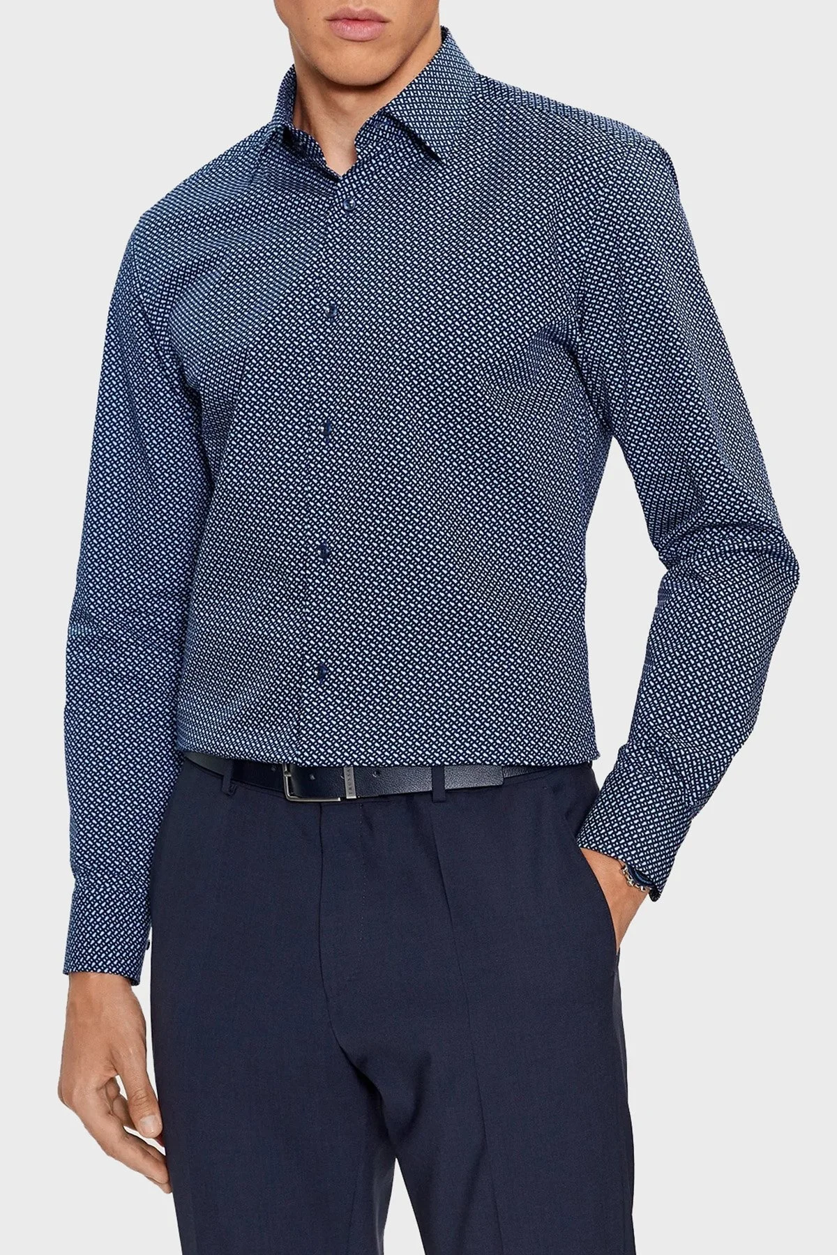 Boss Tamamı Logolu Pamuklu Slim Fit Erkek Gömlek 50478620 410 LACİVERT - 6