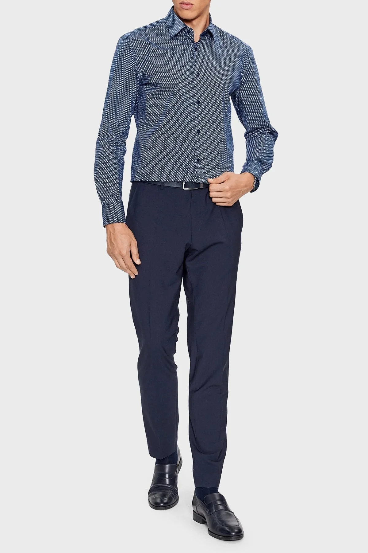 Boss Tamamı Logolu Pamuklu Slim Fit Erkek Gömlek 50478620 410 LACİVERT - 8