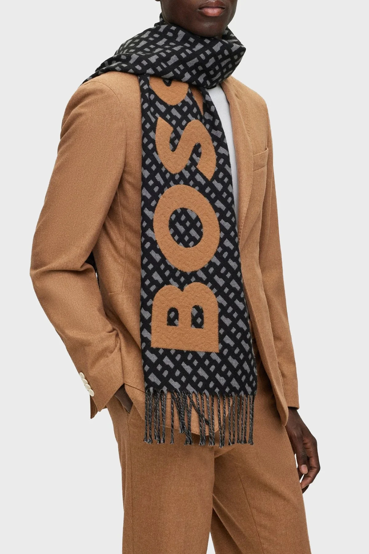 Boss Tamamı Logolu Yünlü Erkek Atkı 50500904 001 SİYAH-SARI - 2