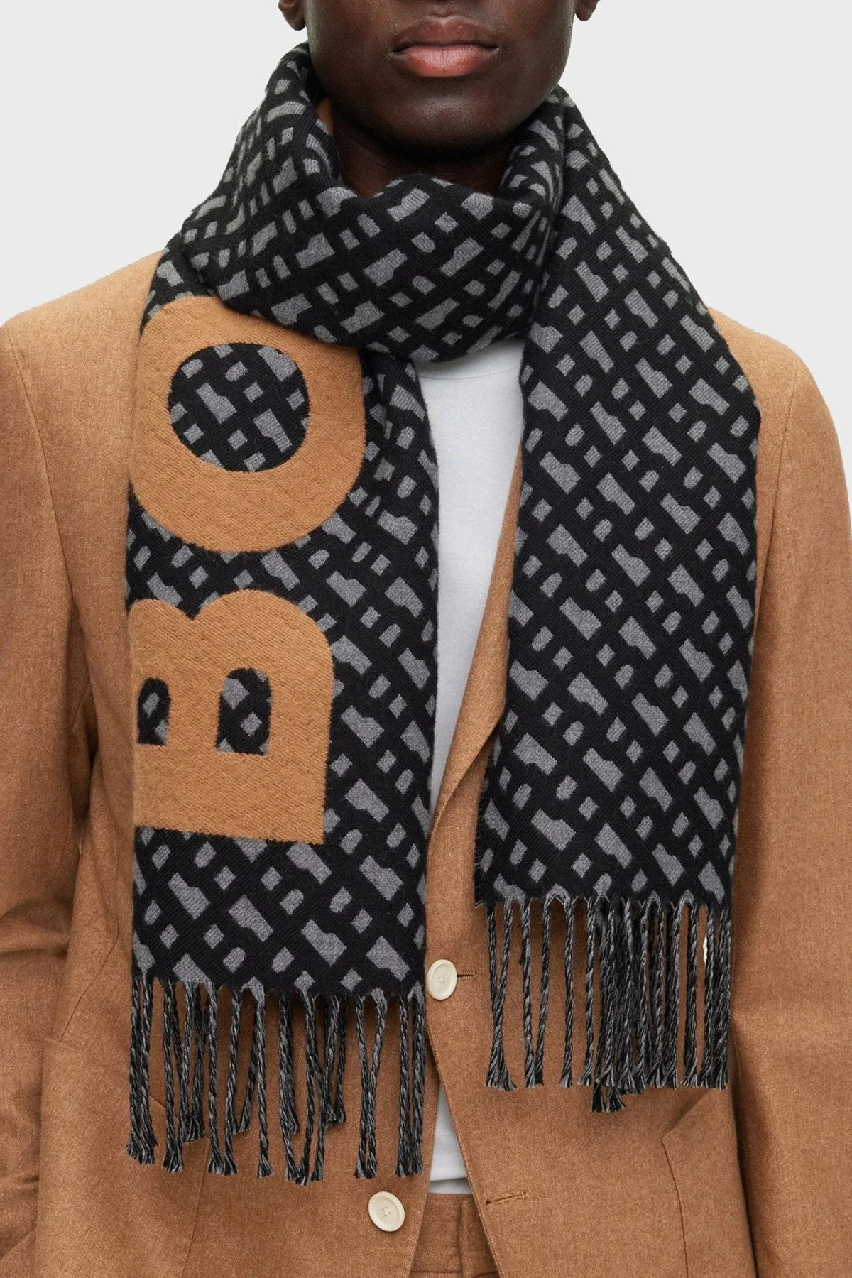 Boss Tamamı Logolu Yünlü Erkek Atkı 50500904 001 SİYAH-SARI - 3