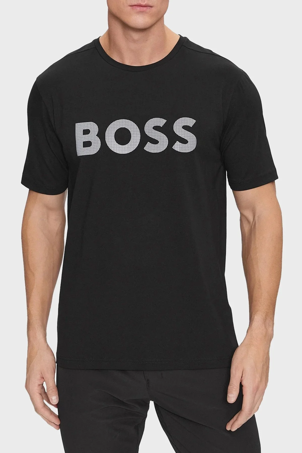 Boss Yansıtıcı Logo Baskılı Bisiklet Yaka Streç Pamuklu Regular Fit Erkek T Shirt 50501195 001 SİYAH - 1