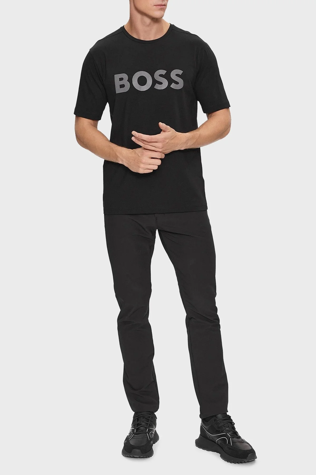 Boss Yansıtıcı Logo Baskılı Bisiklet Yaka Streç Pamuklu Regular Fit Erkek T Shirt 50501195 001 SİYAH - 2