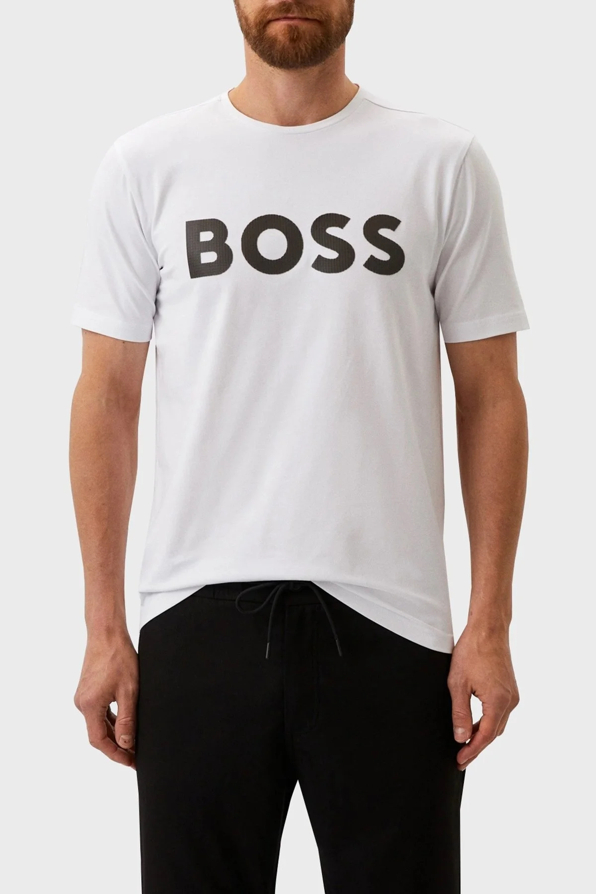 Boss Yansıtıcı Logo Baskılı Bisiklet Yaka Streç Pamuklu Regular Fit Erkek T Shirt 50501195 100 BEYAZ - 1