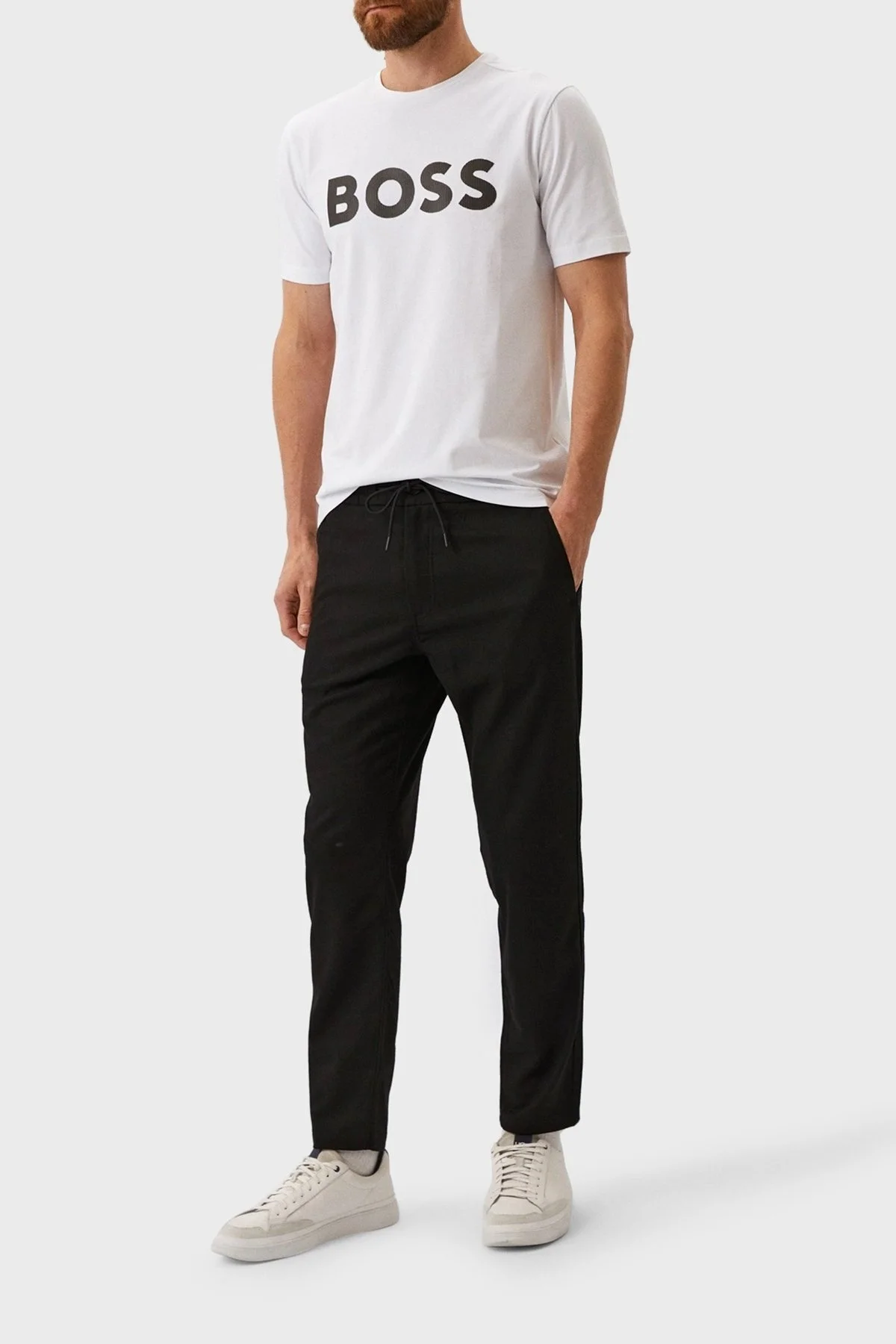 Boss Yansıtıcı Logo Baskılı Bisiklet Yaka Streç Pamuklu Regular Fit Erkek T Shirt 50501195 100 BEYAZ - 2