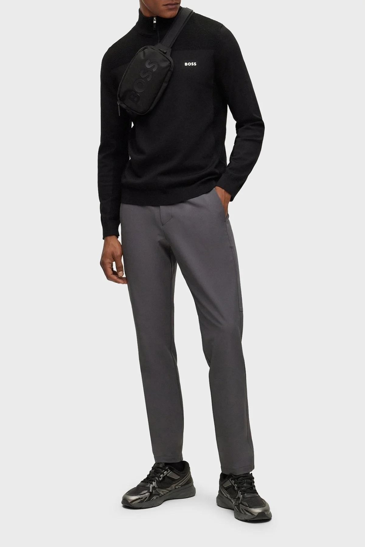 Boss Yarım Fermuarlı Yün Karışımlı Dik Yaka Regular Fit Erkek Kazak 50498560 001 SİYAH - 2