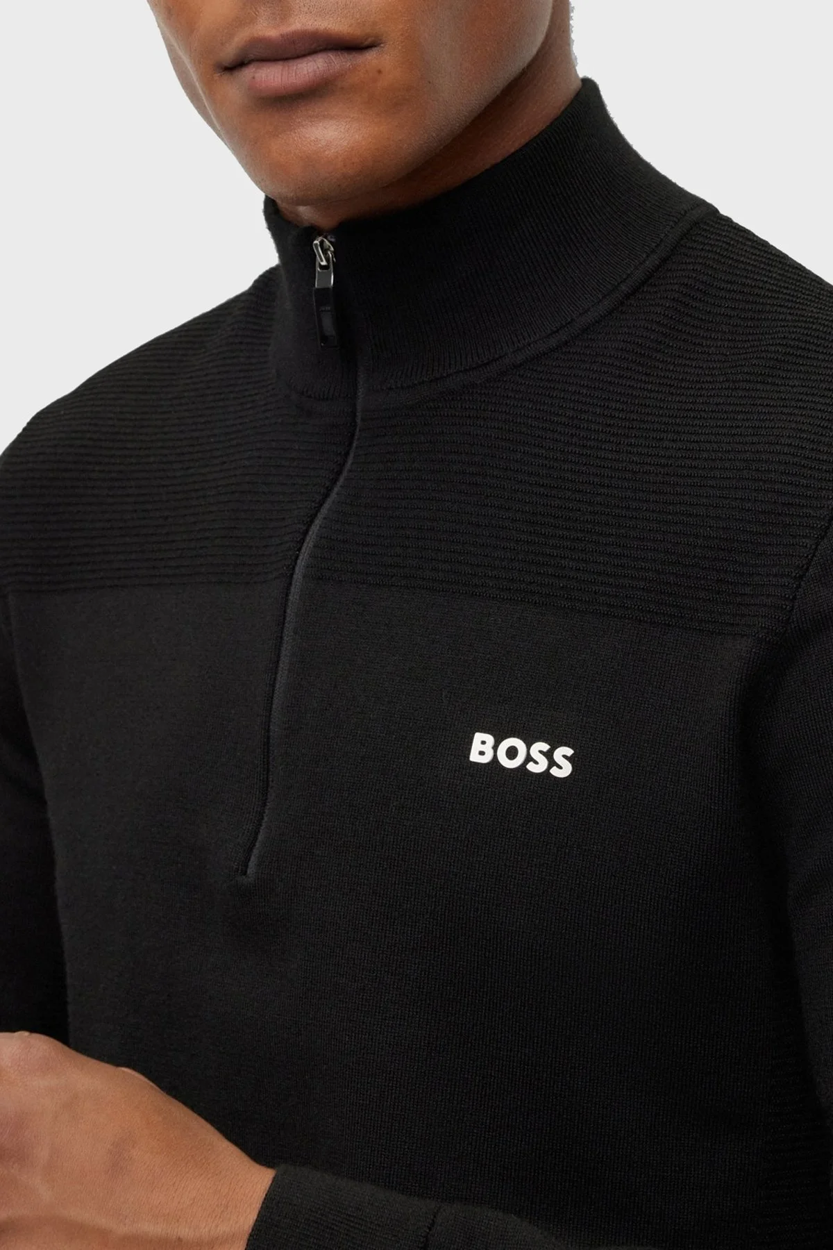 Boss Yarım Fermuarlı Yün Karışımlı Dik Yaka Regular Fit Erkek Kazak 50498560 001 SİYAH - 3