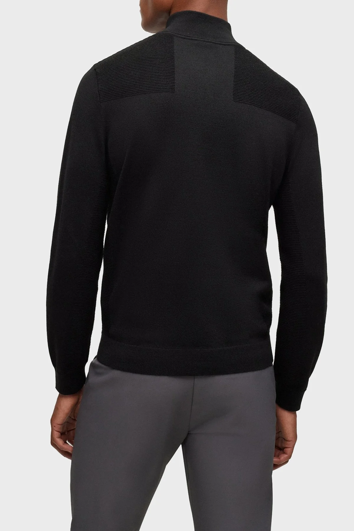 Boss Yarım Fermuarlı Yün Karışımlı Dik Yaka Regular Fit Erkek Kazak 50498560 001 SİYAH - 4