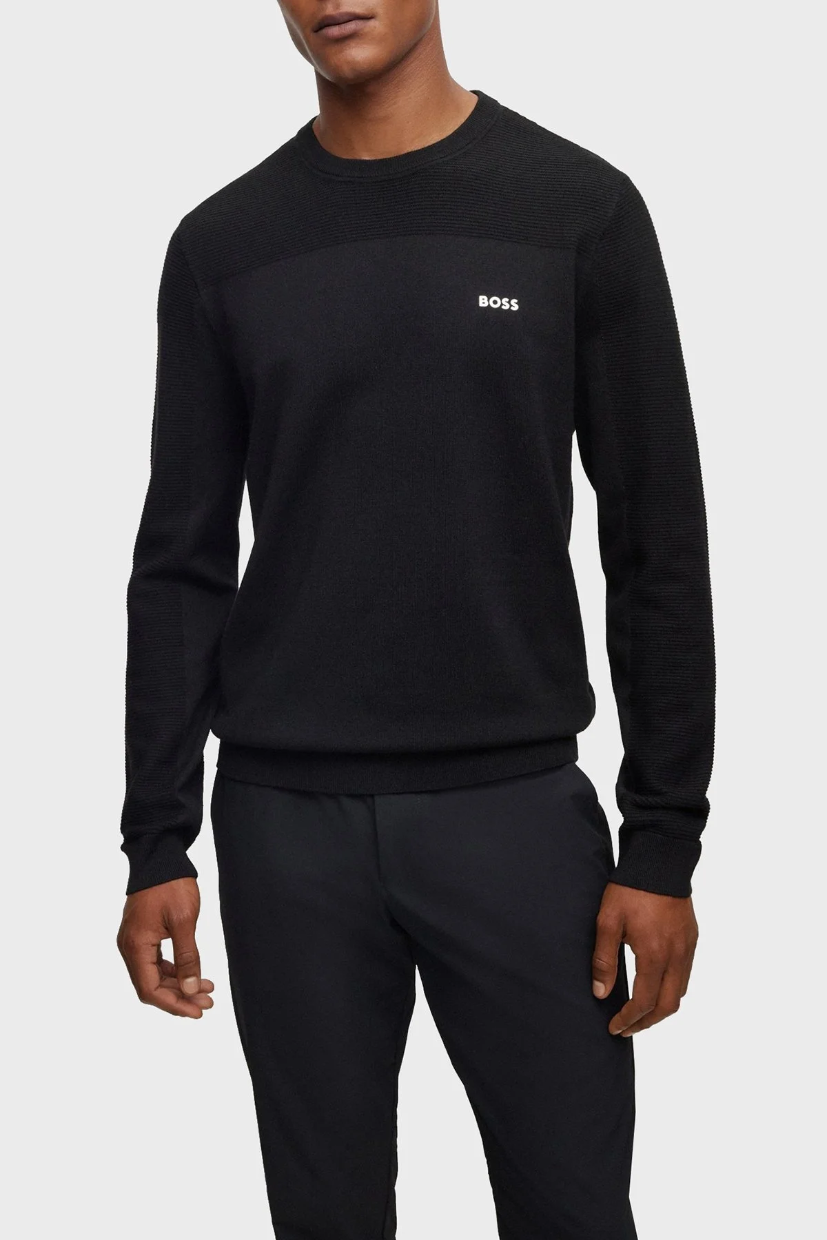 Boss Yün Karışımlı Bisiklet Yaka Regular Fit Erkek Kazak 50498559 001 SİYAH - 1