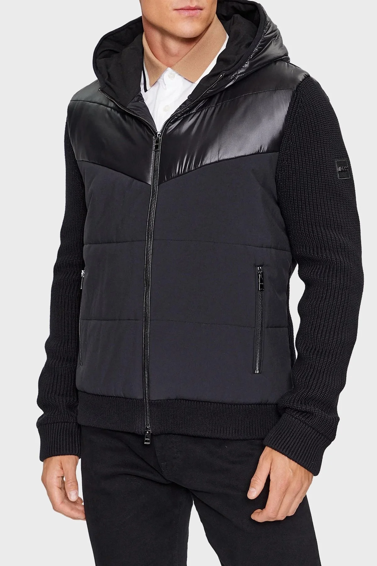 Boss Yün Karışımlı Cepli Kapüşonlu Spor Erkek Ceket 50500682 001 SİYAH - 1