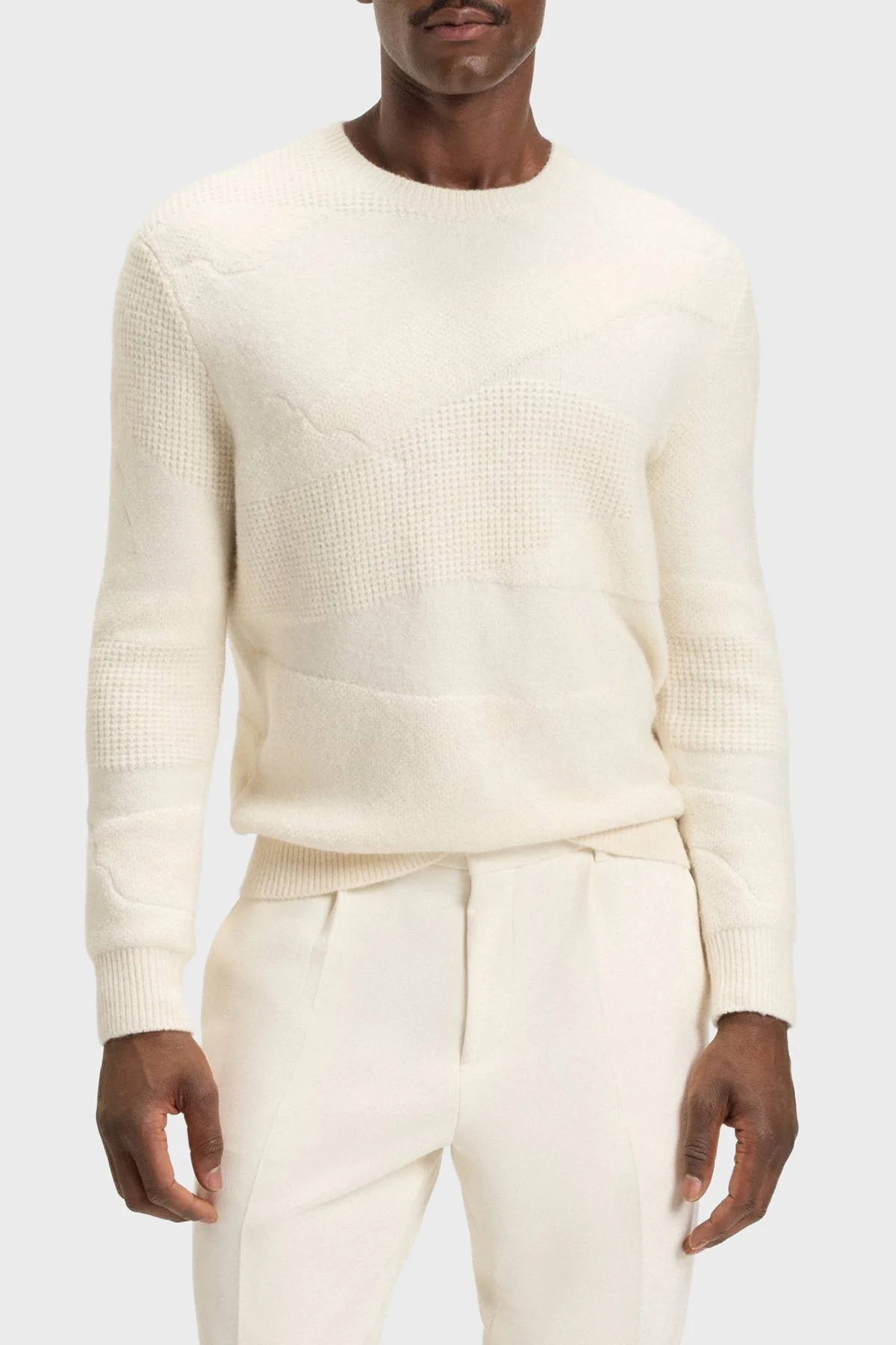 Boss Yün Karışımlı Dokulu Relaxed Fit Bisiklet Yaka Kazak Erkek Sweat 50550022 131 BEJ - 1