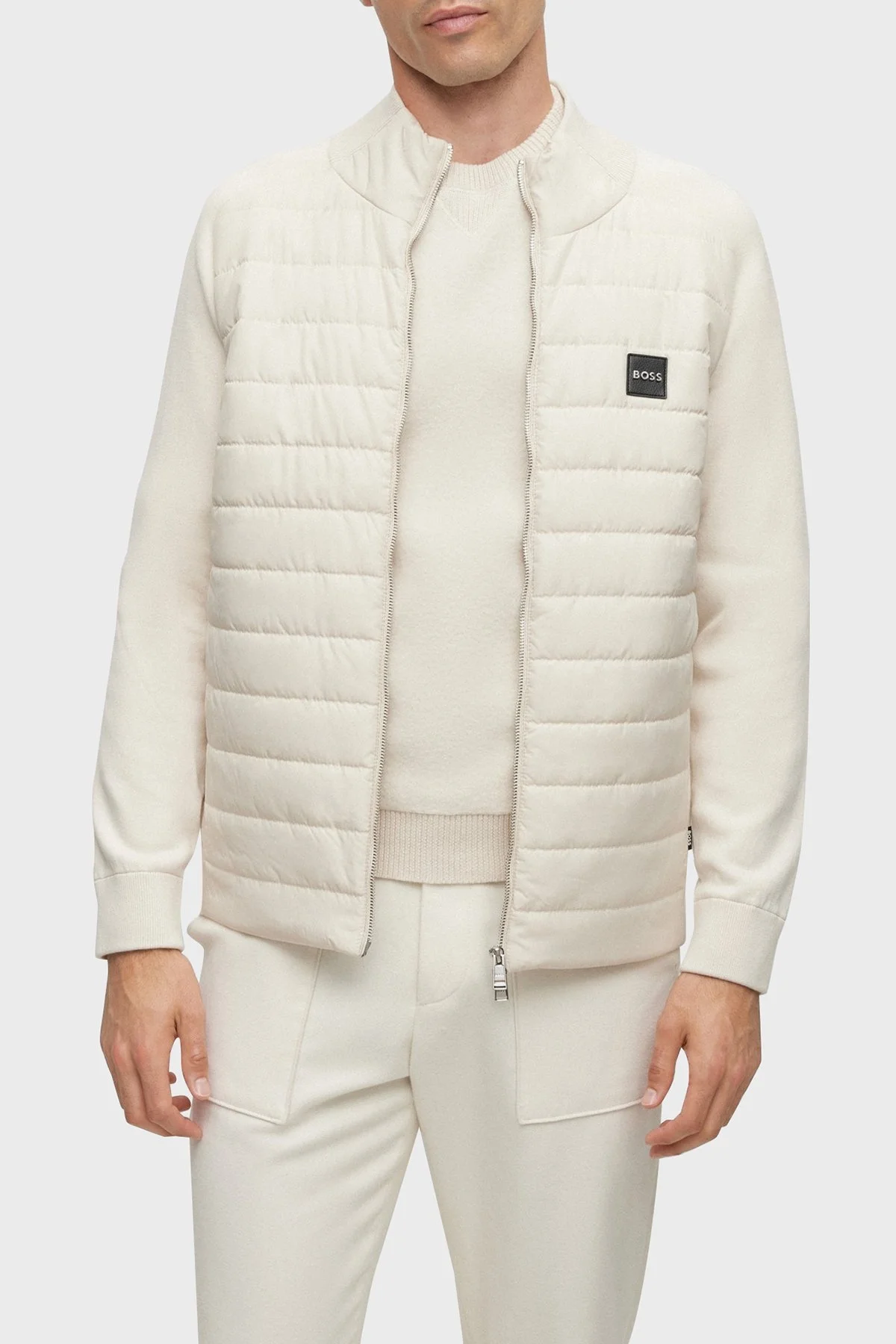 Boss Yün Karışımlı Fermuarlı Regular Fit Erkek Ceket 50500659 131 EKRU - 1