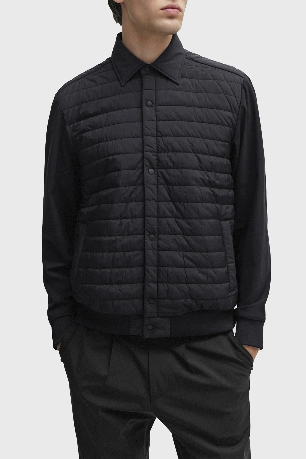 Boss Yün Karışımlı Gömlek Yaka Relaxed Fit Erkek Mont 50509207 001 SİYAH - 1