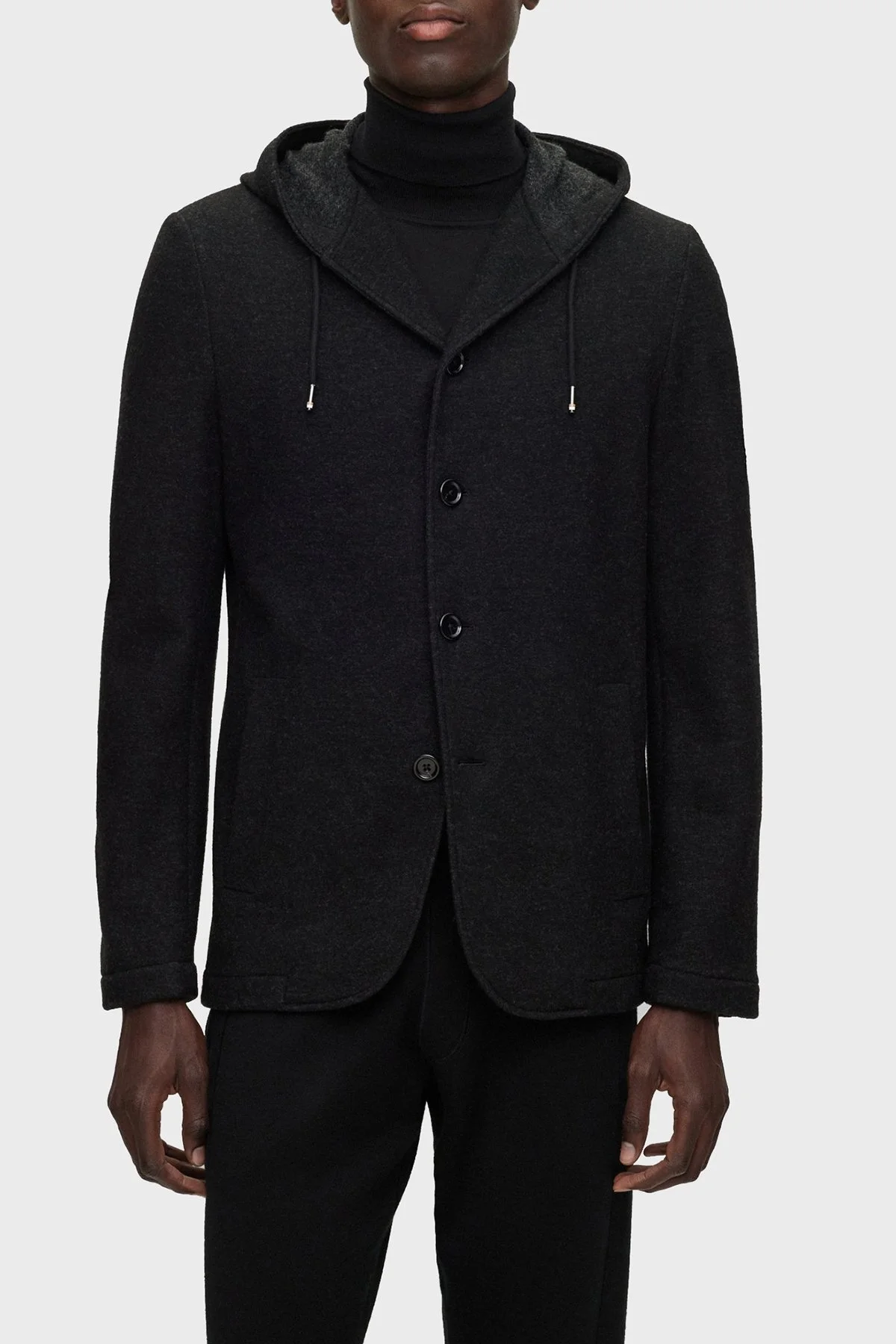 Boss Yün Karışımlı Kapüşonlu Slim Fit Erkek Ceket 50502529 001 SİYAH - 1