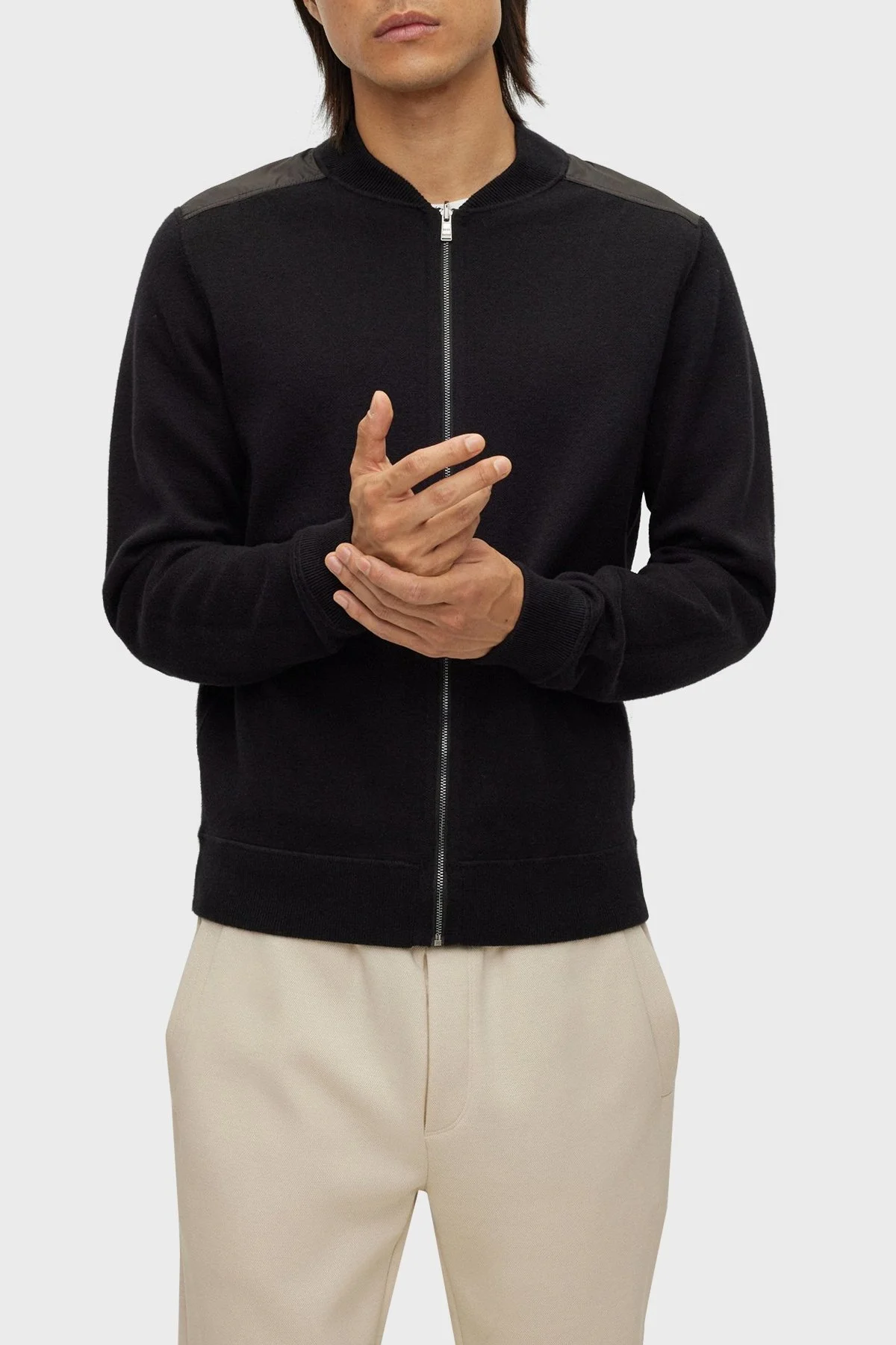 Boss Yün Karışımlı Kolej Yaka Regular Fit Erkek Hırka 50477353 001 SİYAH - 1