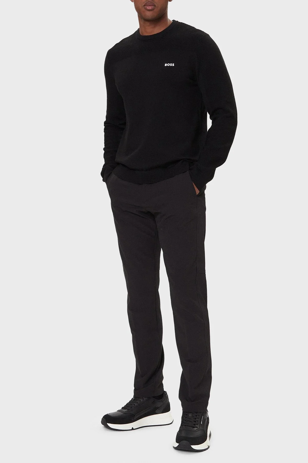 Boss Yün Karışımlı Regular Fit Bisiklet Yaka Erkek Kazak 50547507 001 SİYAH - 2