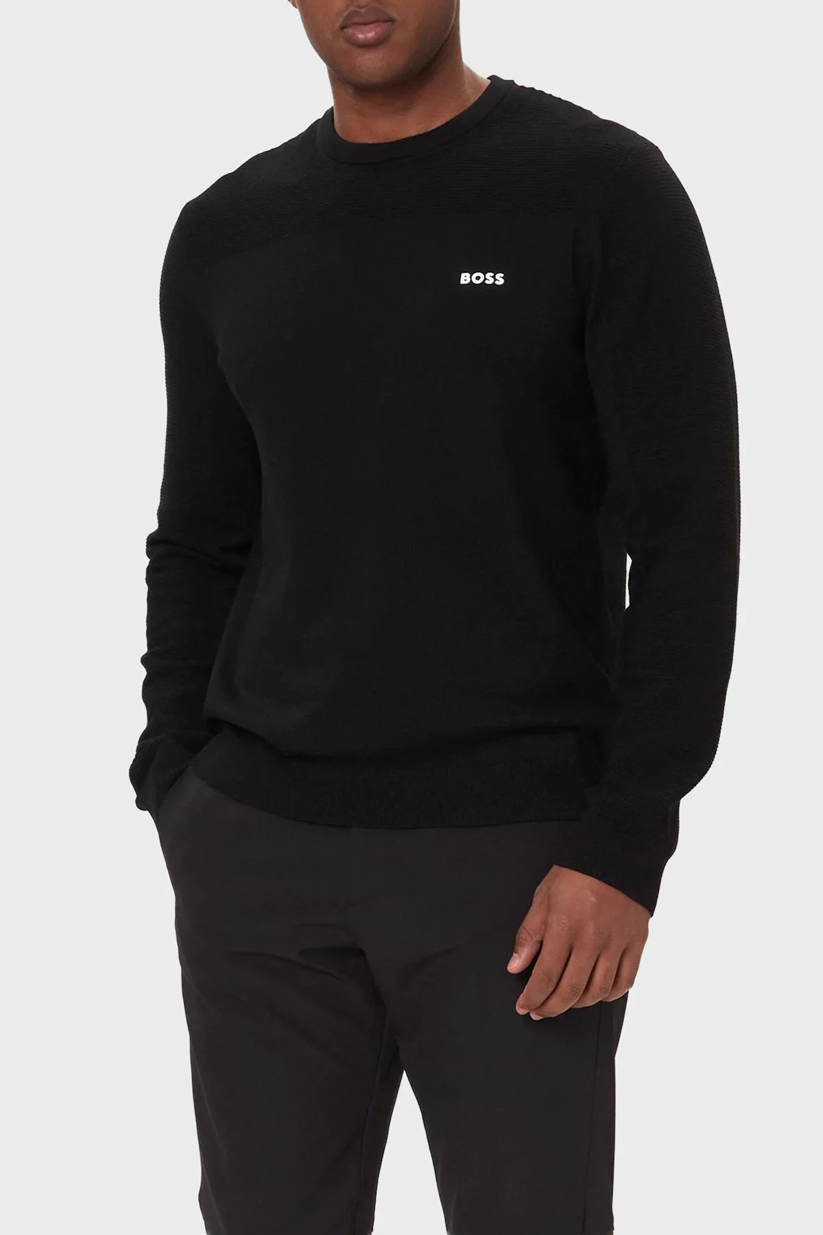 Boss Yün Karışımlı Regular Fit Bisiklet Yaka Erkek Kazak 50547507 001 SİYAH - 1