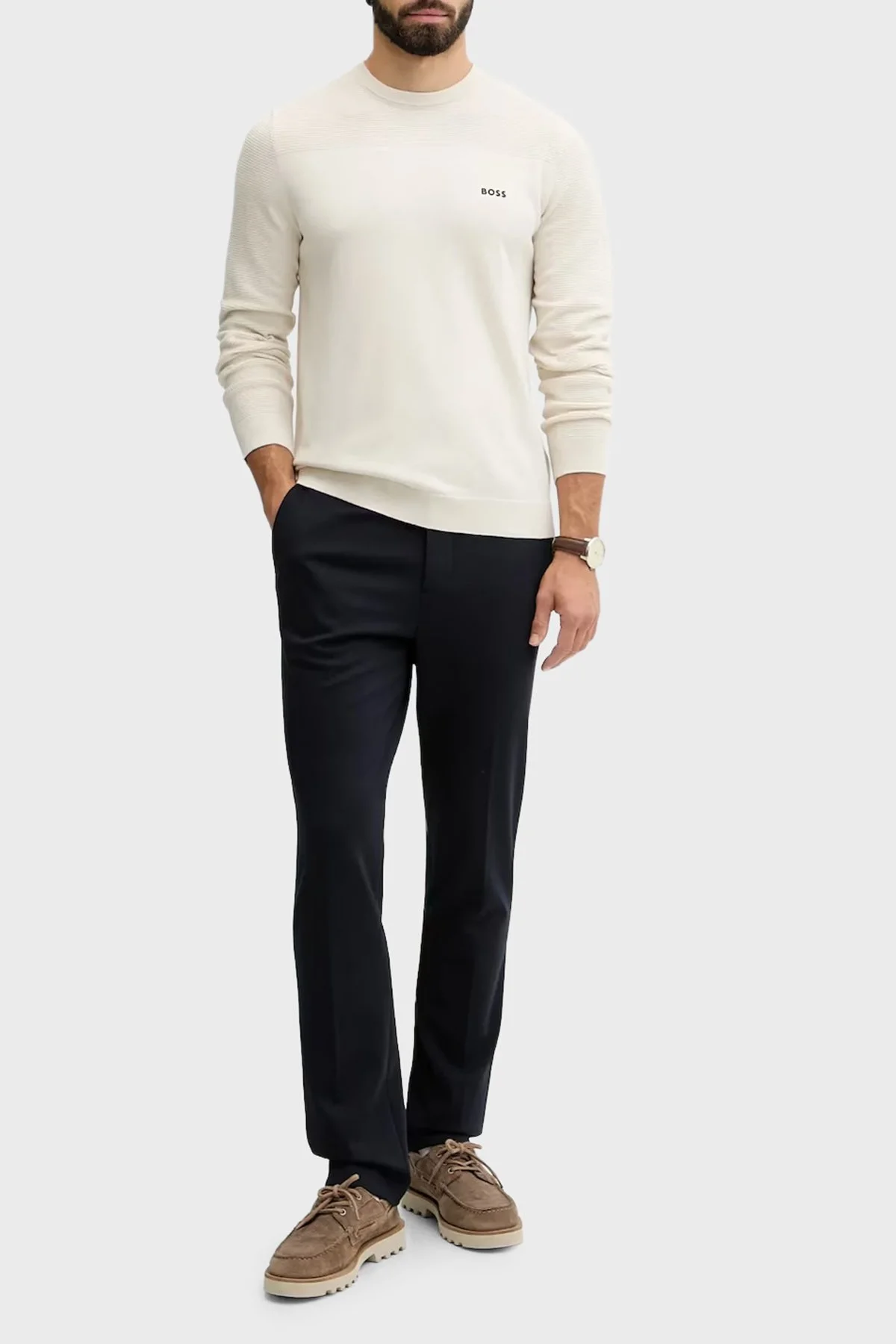 Boss Yün Karışımlı Regular Fit Bisiklet Yaka Erkek Kazak 50547507 131 BEJ - 2