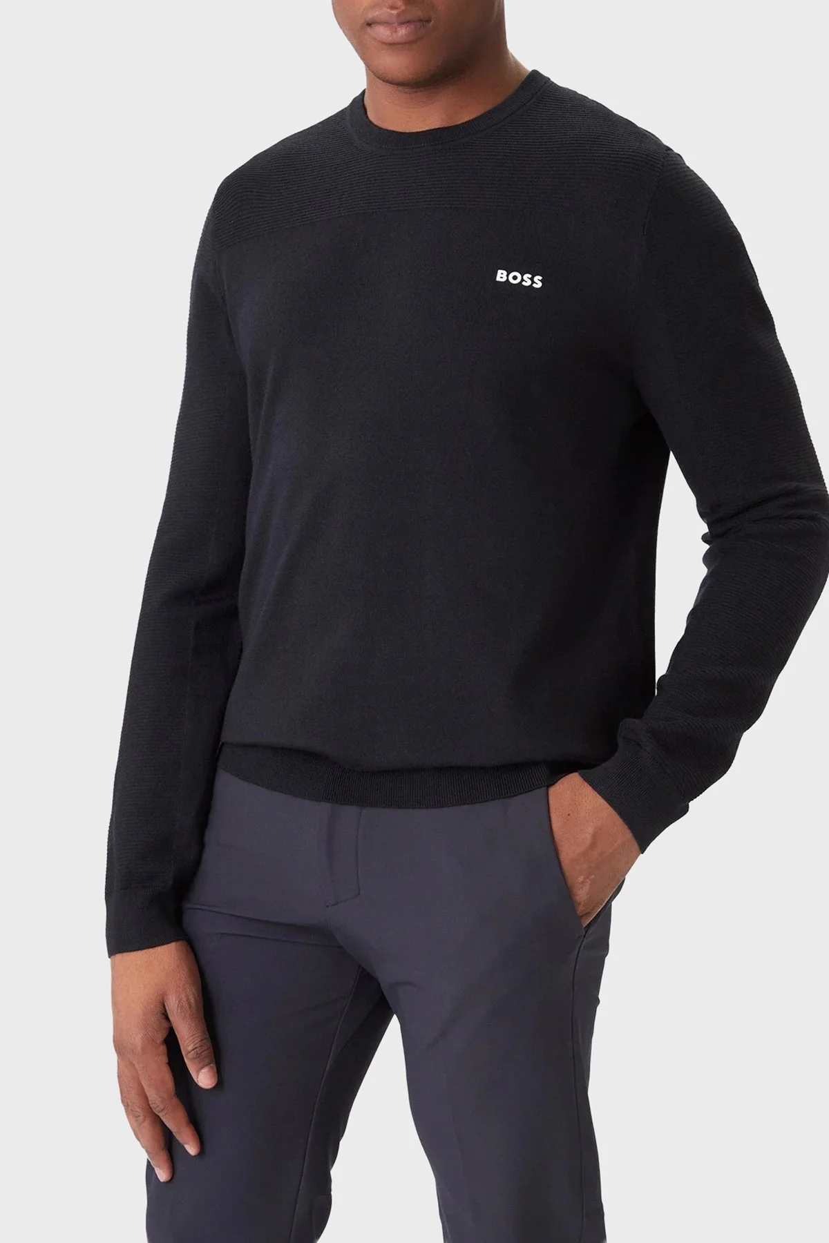 Boss Yün Karışımlı Regular Fit Bisiklet Yaka Erkek Kazak 50547507 402 LACİVERT - 1