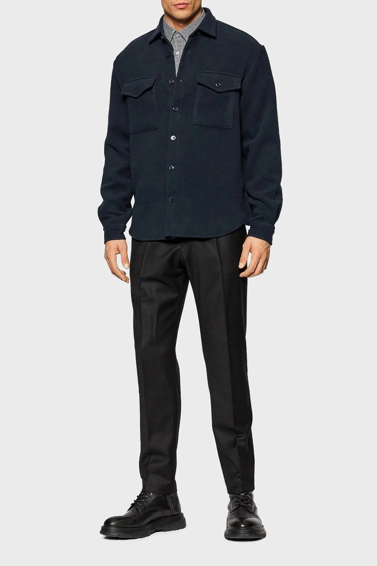 Boss Yün Karışımlı Relaxed Fit Cepli Erkek Gömlek 50461354 404 LACİVERT - 2
