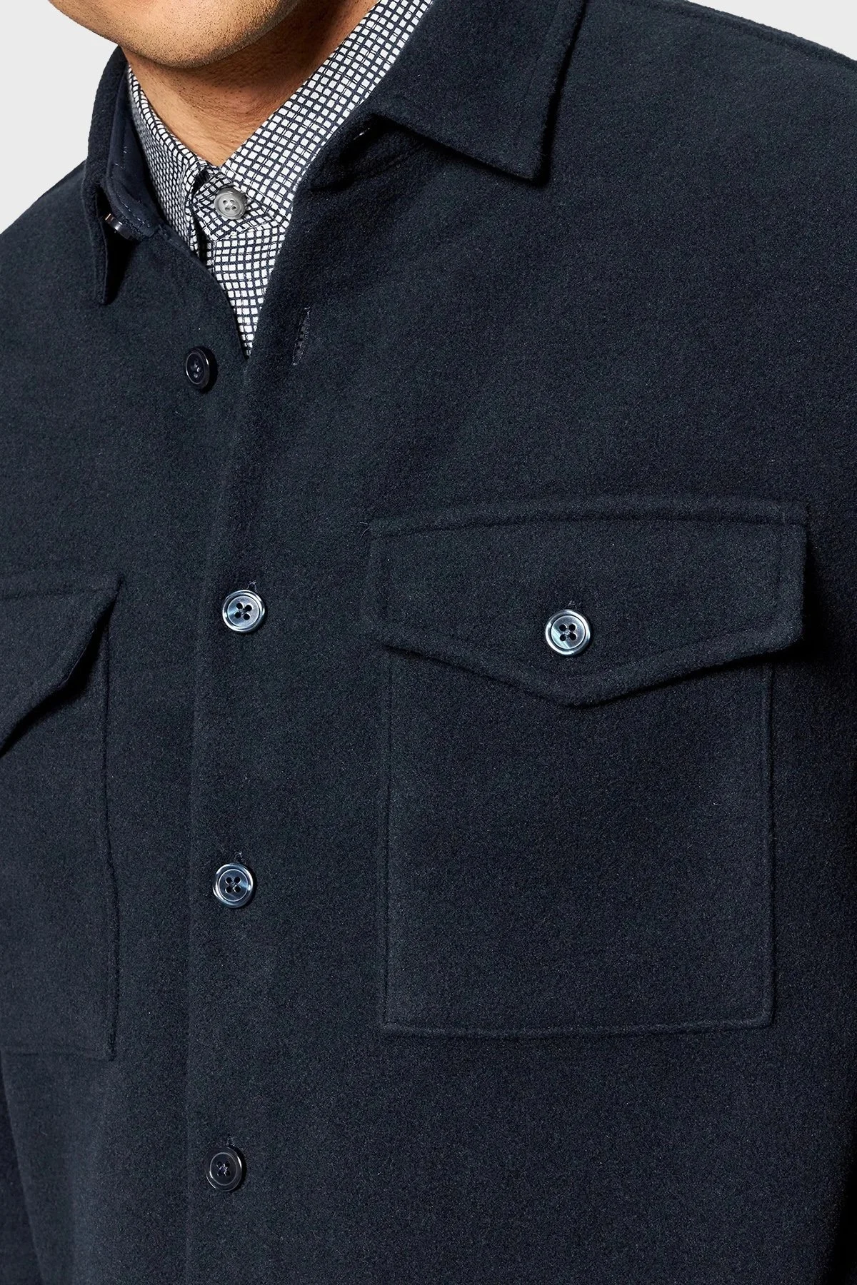 Boss Yün Karışımlı Relaxed Fit Cepli Erkek Gömlek 50461354 404 LACİVERT - 4