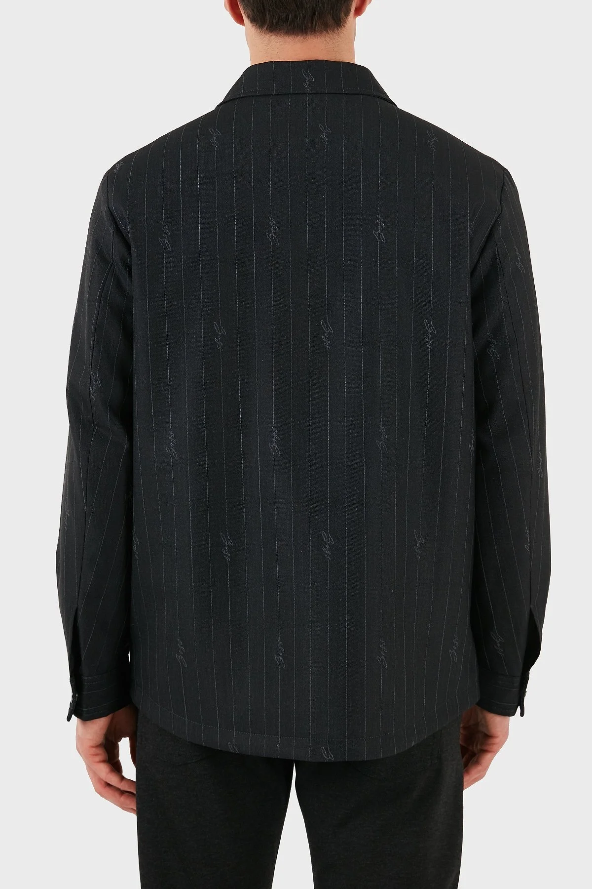 Boss Yün Karışımlı Relaxed Fit Fermuarlı Çizgili Erkek Ceket 50536787 030 SİYAH - 3