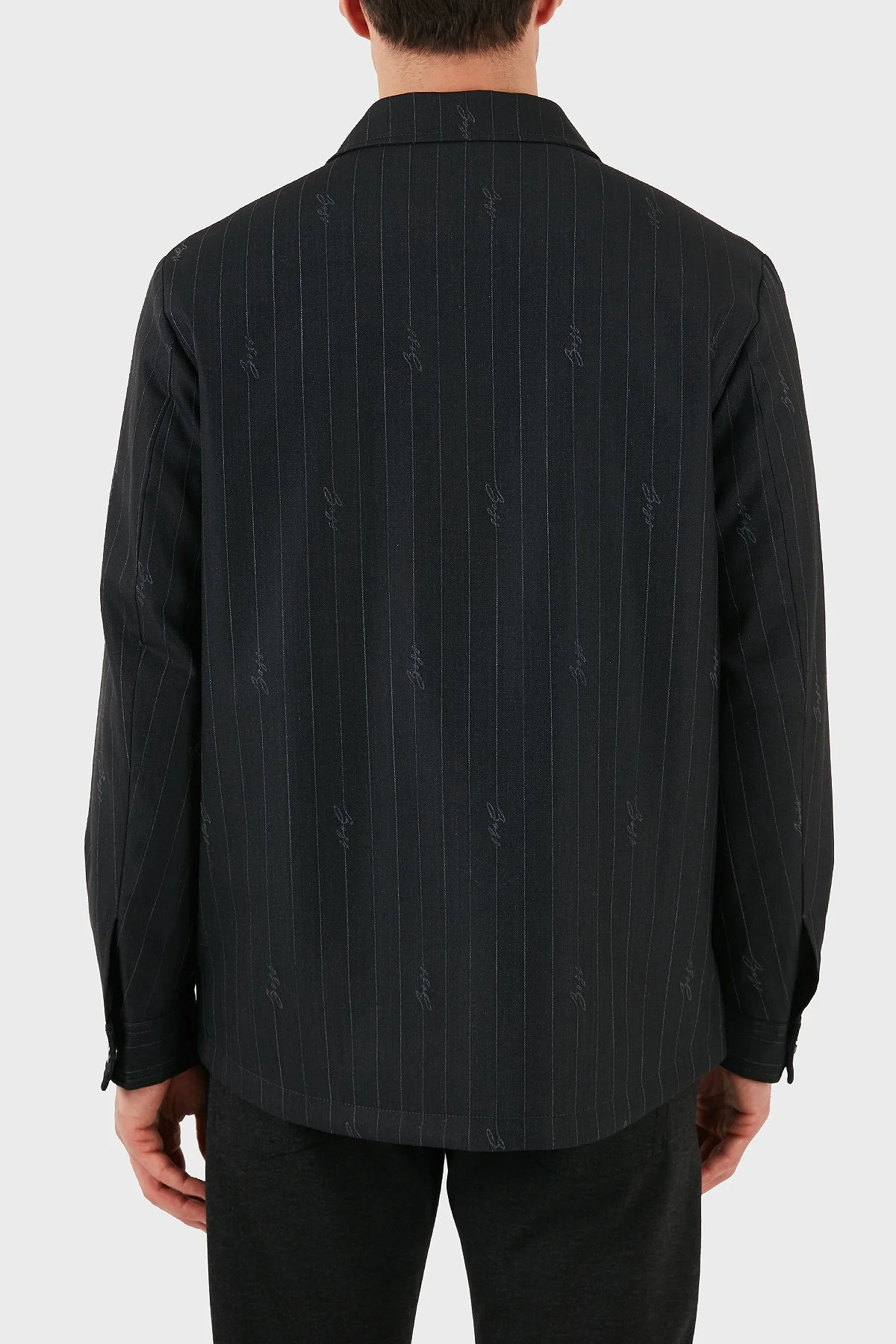 Boss Yün Karışımlı Relaxed Fit Fermuarlı Çizgili Erkek Ceket 50536787 030 SİYAH - 3