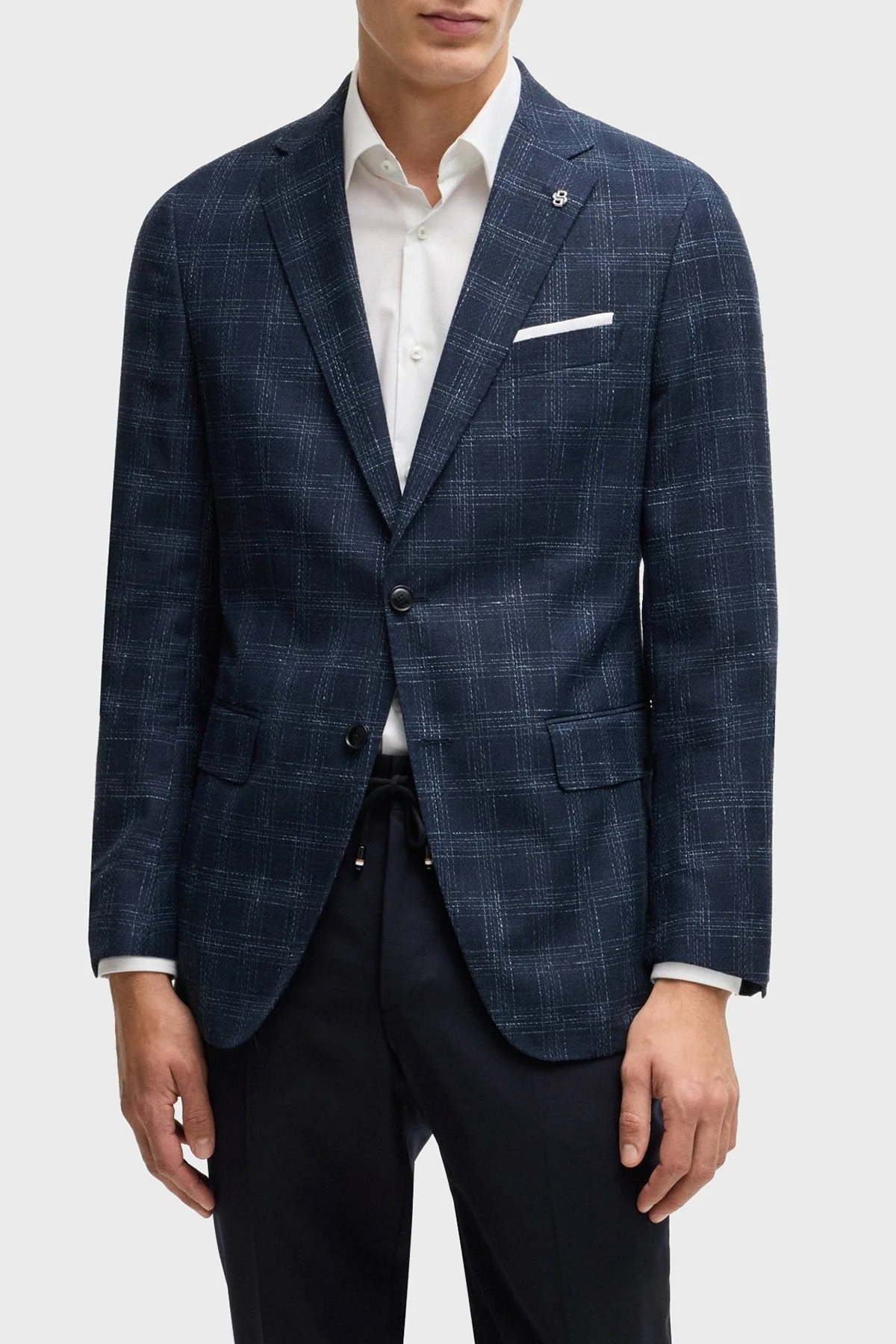 Boss Yün Karışımlı Slim Fit Mono Yaka Kareli Klasik Erkek Ceket 50535057 404 LACİVERT - 7