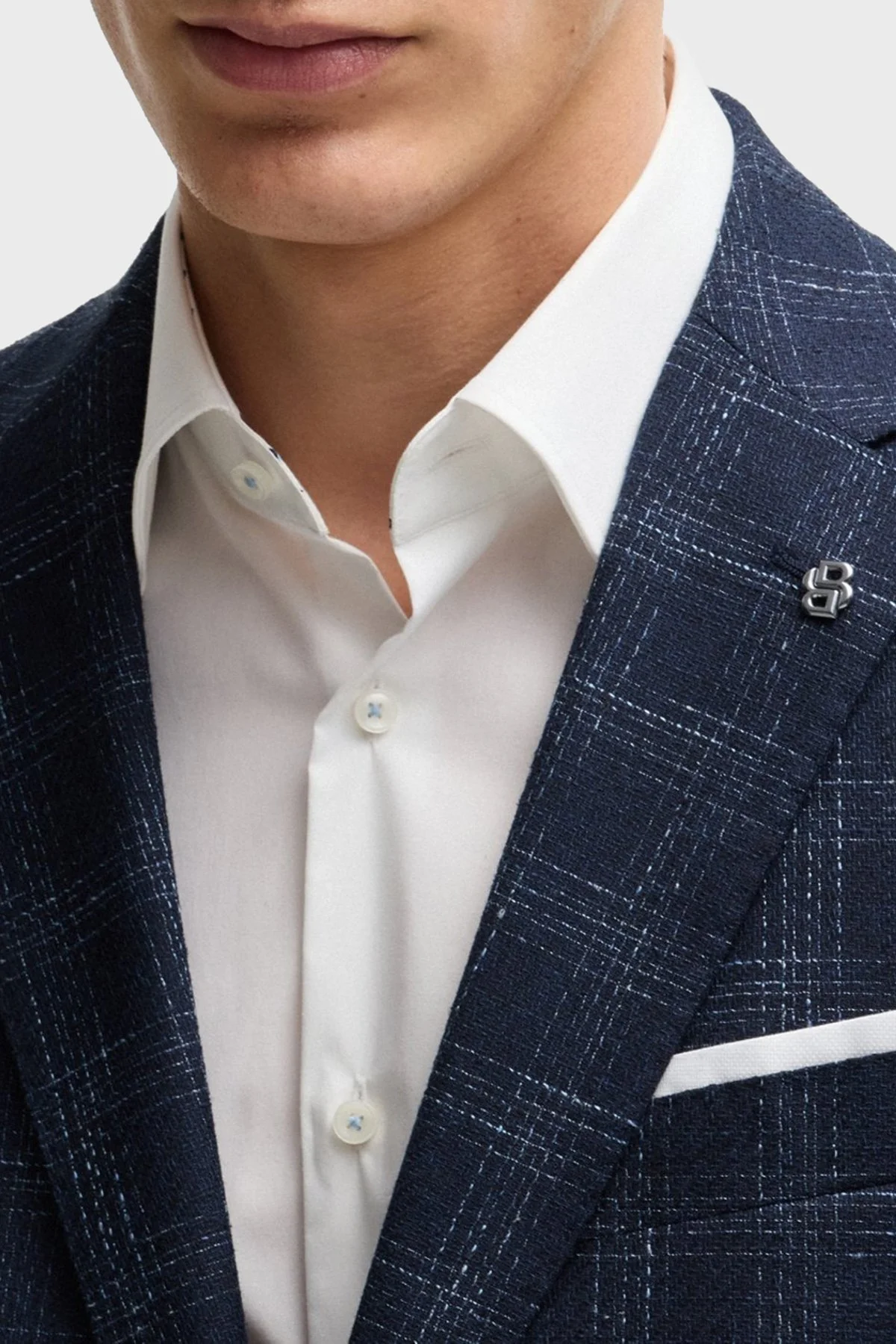 Boss Yün Karışımlı Slim Fit Mono Yaka Kareli Klasik Erkek Ceket 50535057 404 LACİVERT - 10