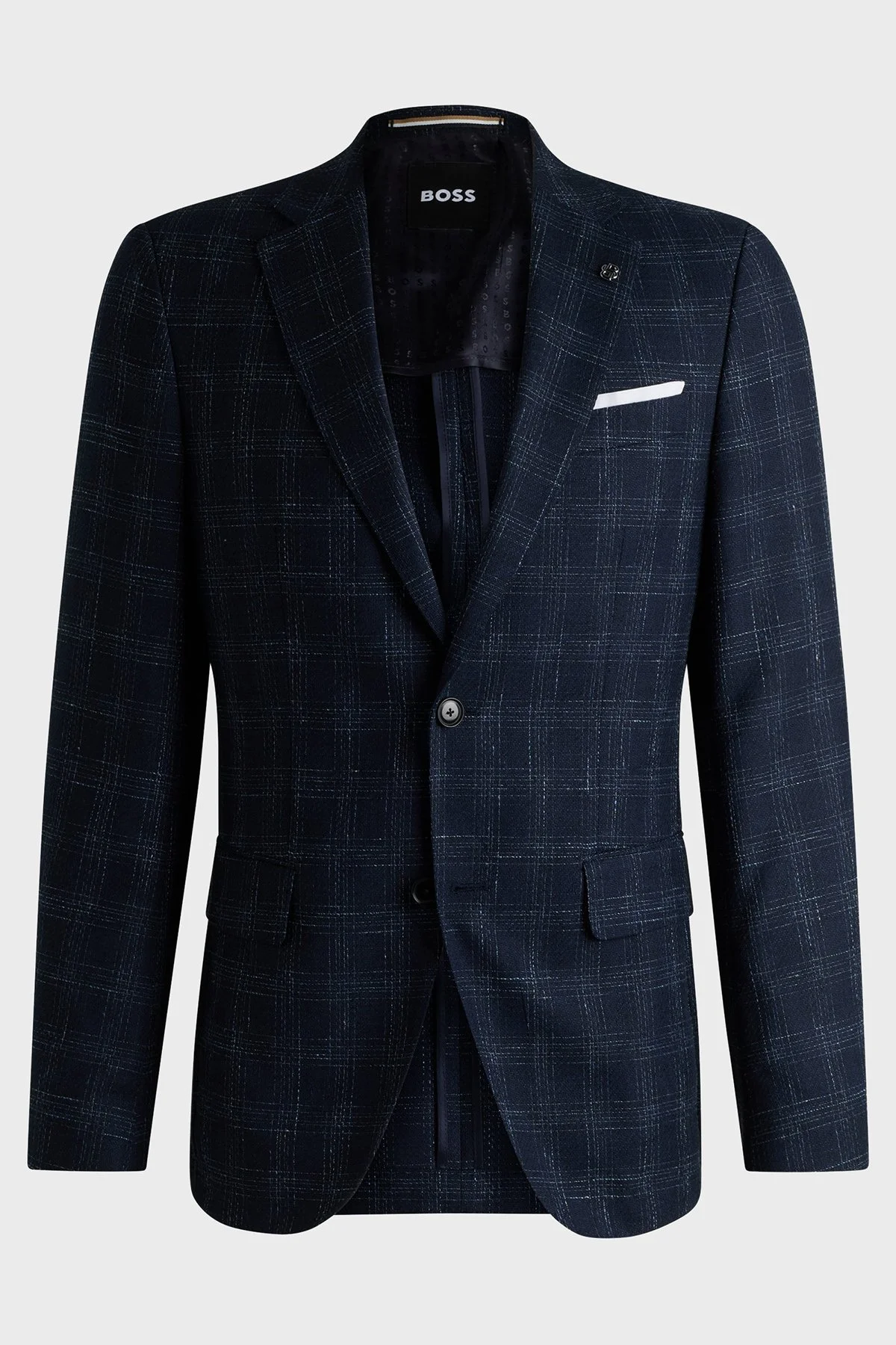 Boss Yün Karışımlı Slim Fit Mono Yaka Kareli Klasik Erkek Ceket 50535057 404 LACİVERT - 6