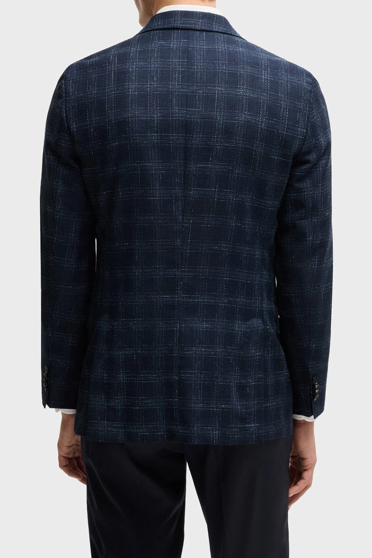 Boss Yün Karışımlı Slim Fit Mono Yaka Kareli Klasik Erkek Ceket 50535057 404 LACİVERT - 3