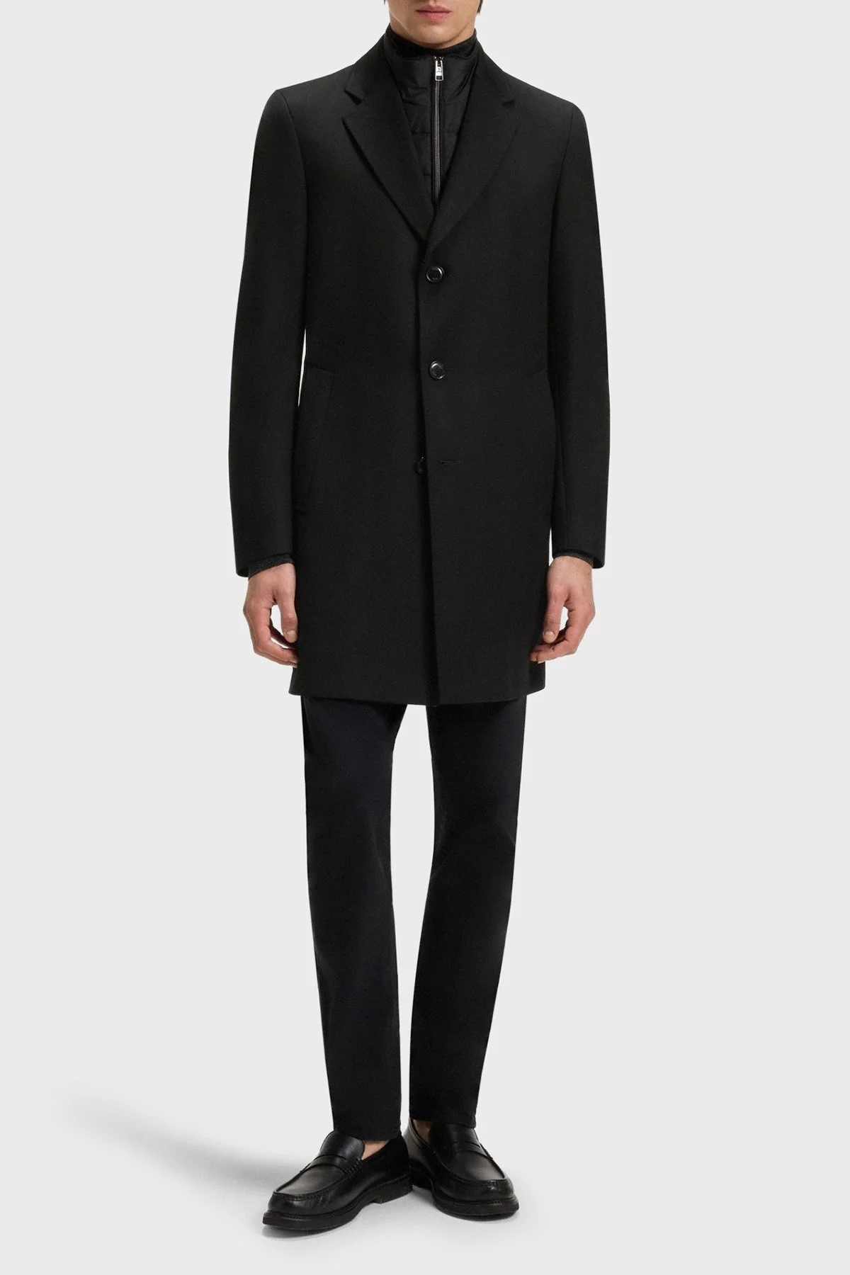 Boss Yün Karışımlı Su İtici Slim Fit Çıkarılabilir Yaka Uzun Erkek Kaban 50551117 001 SİYAH - 1