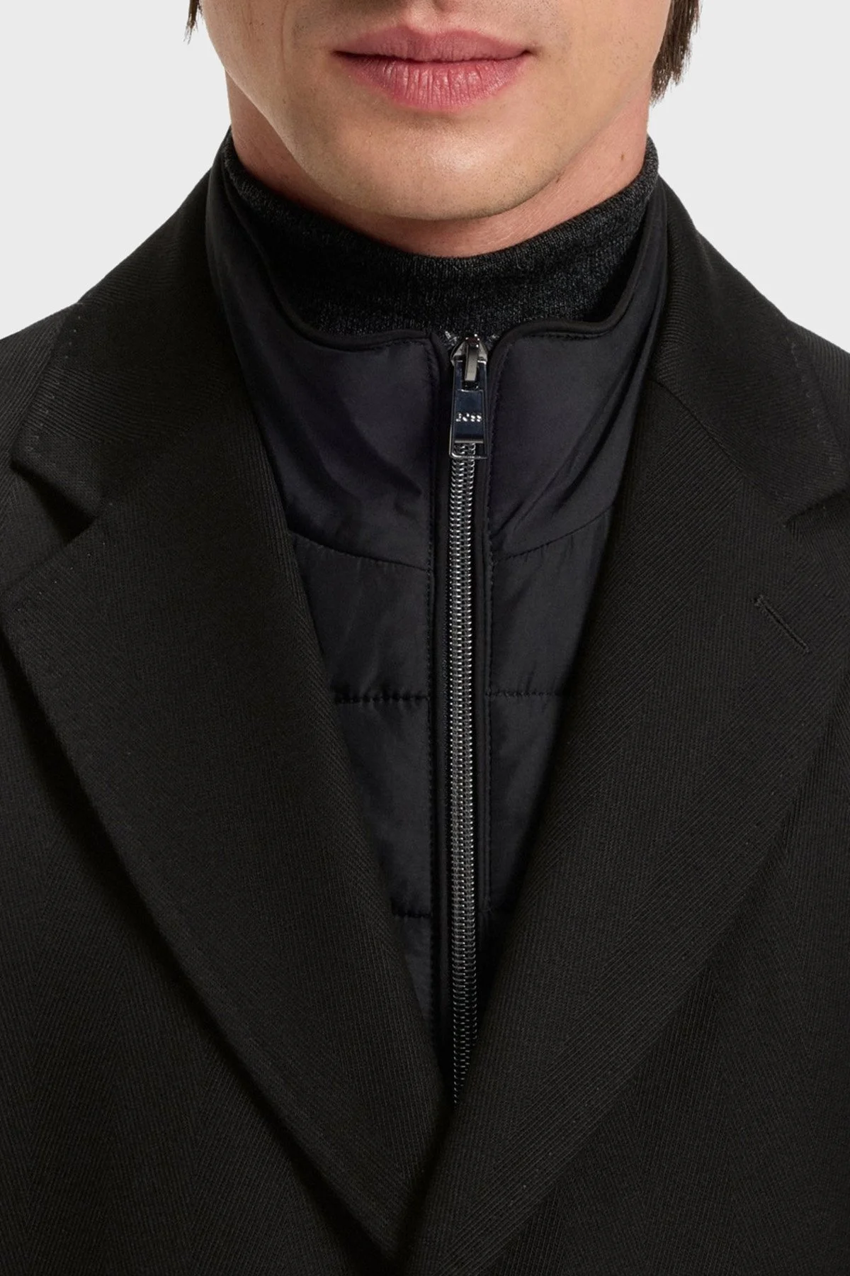 Boss Yün Karışımlı Su İtici Slim Fit Çıkarılabilir Yaka Uzun Erkek Kaban 50551117 001 SİYAH - 4