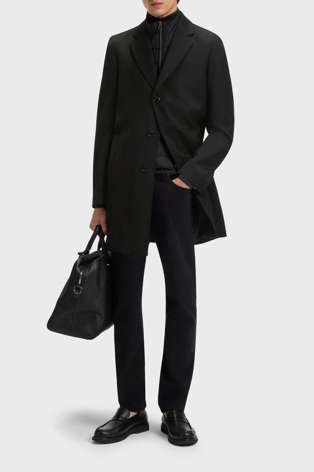 Boss Yün Karışımlı Su İtici Slim Fit Çıkarılabilir Yaka Uzun Erkek Kaban 50551117 001 SİYAH - 3