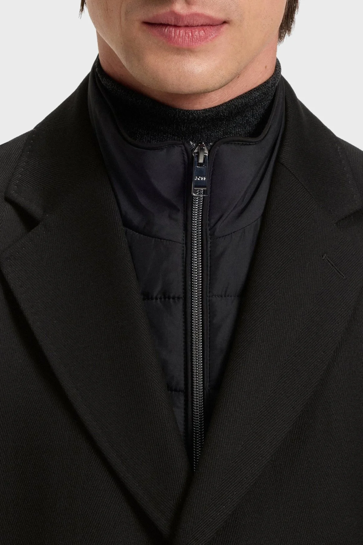 Boss Yün Karışımlı Su İtici Slim Fit Çıkarılabilir Yaka Uzun Erkek Kaban 50551117 001 SİYAH - 4