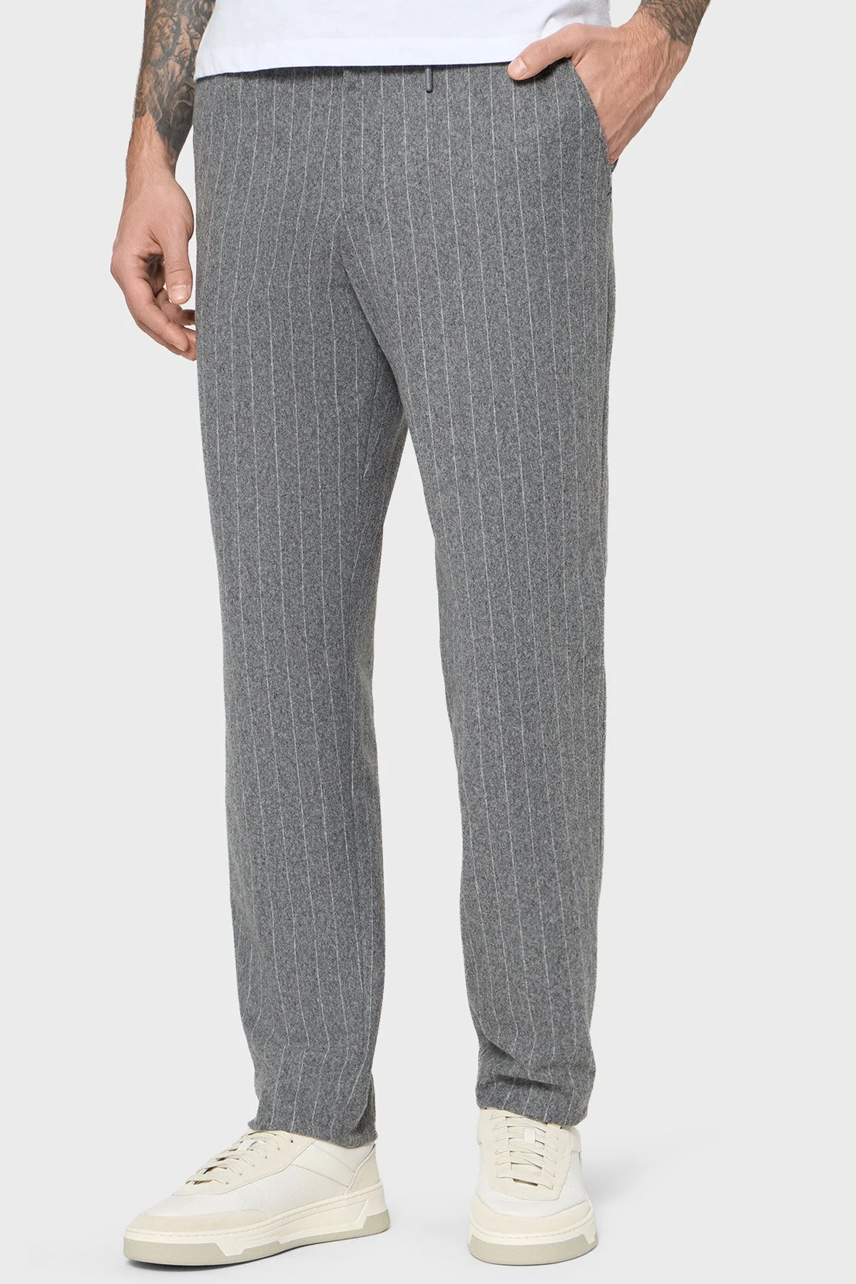 Boss Yün Karışımlı Tapered Fit Normal Bel Düz Paça Çizgili Erkek Pantolon 50551518 030 GRİ - 1