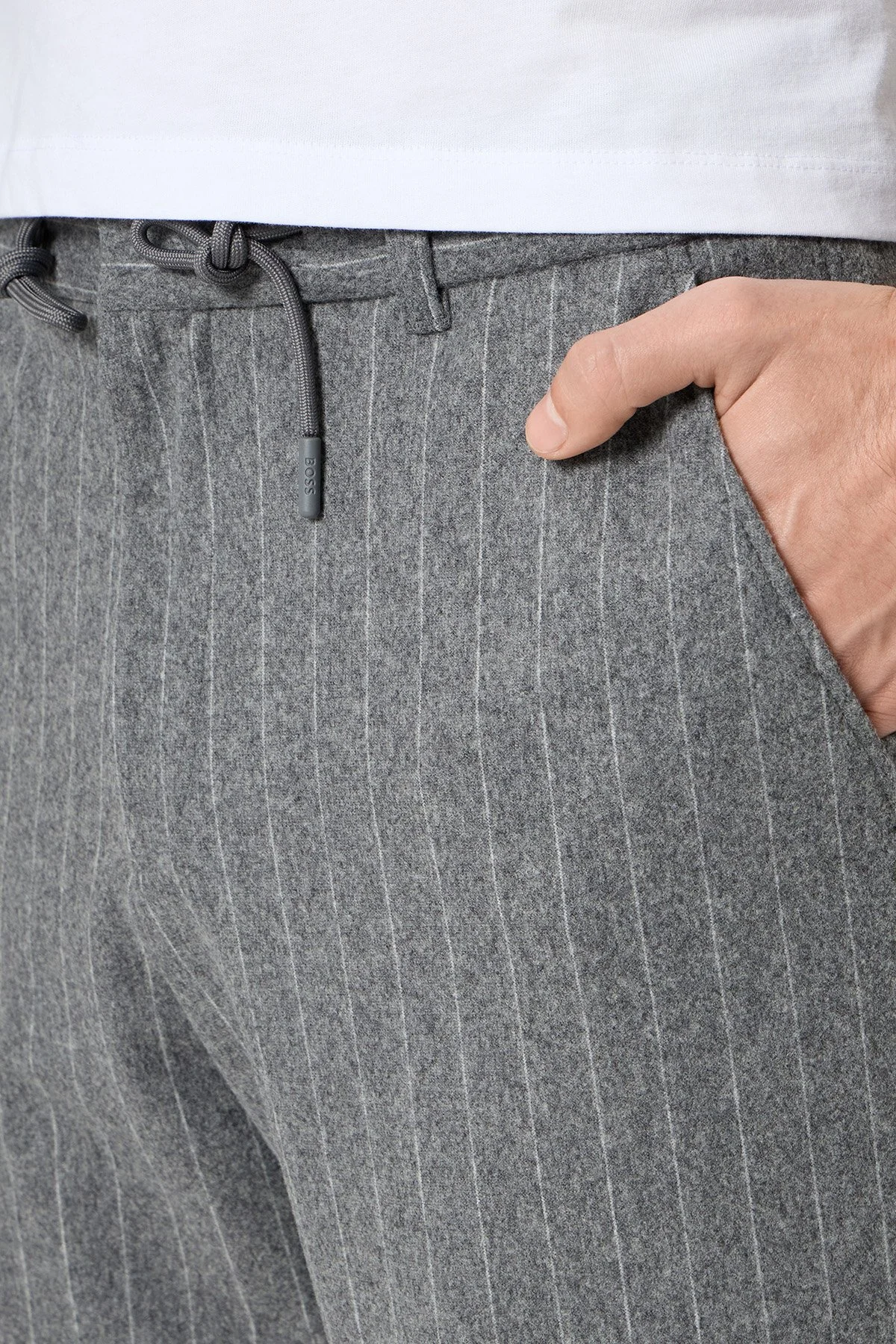 Boss Yün Karışımlı Tapered Fit Normal Bel Düz Paça Çizgili Erkek Pantolon 50551518 030 GRİ - 4