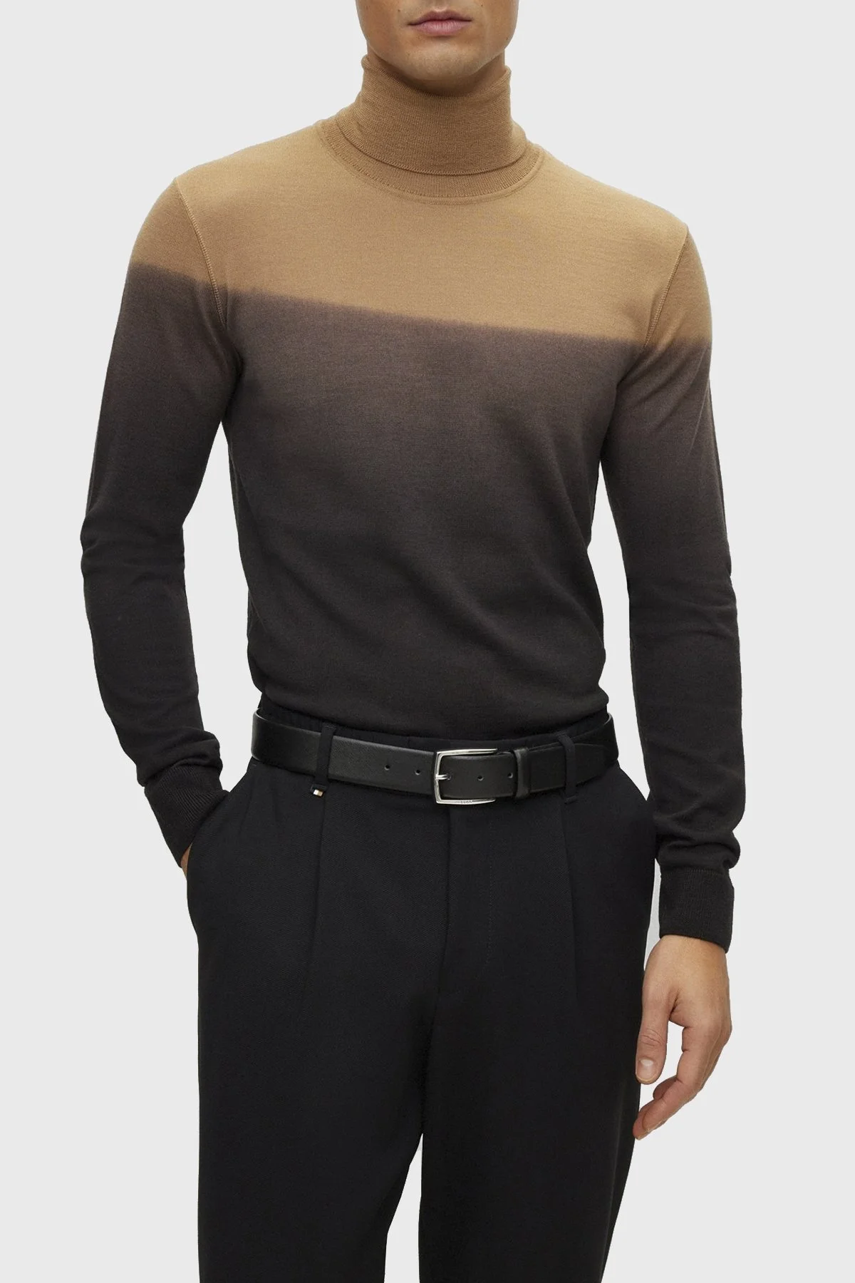 Boss Yün ve İpek Karışımlı Degrade Görünümlü Balıkçı Yaka Regular Fit Erkek Kazak 50500669 260 KAHVE - 6