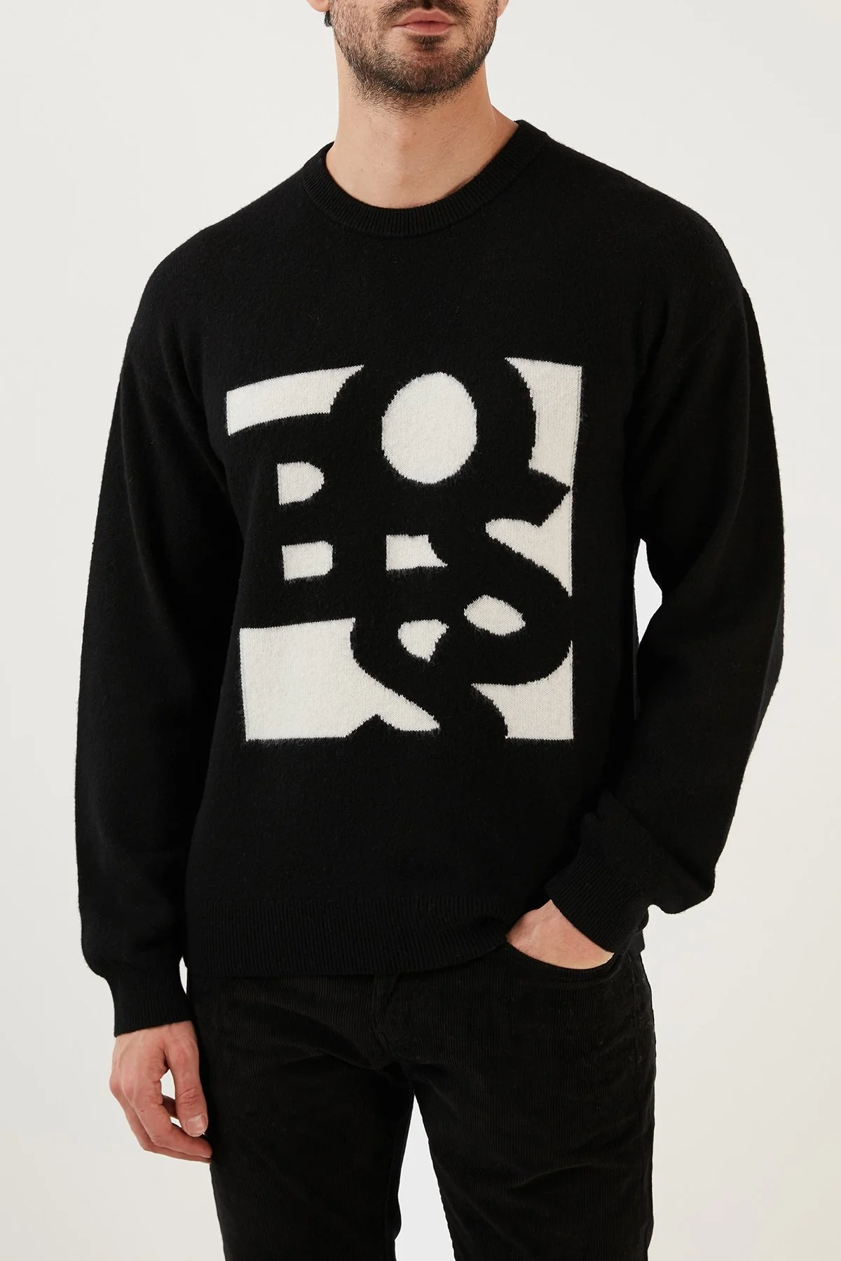 Boss Yün ve Kaşmir Karışımlı Regular Fit Bisiklet Yaka Erkek Kazak 50477350 001 SİYAH - 3