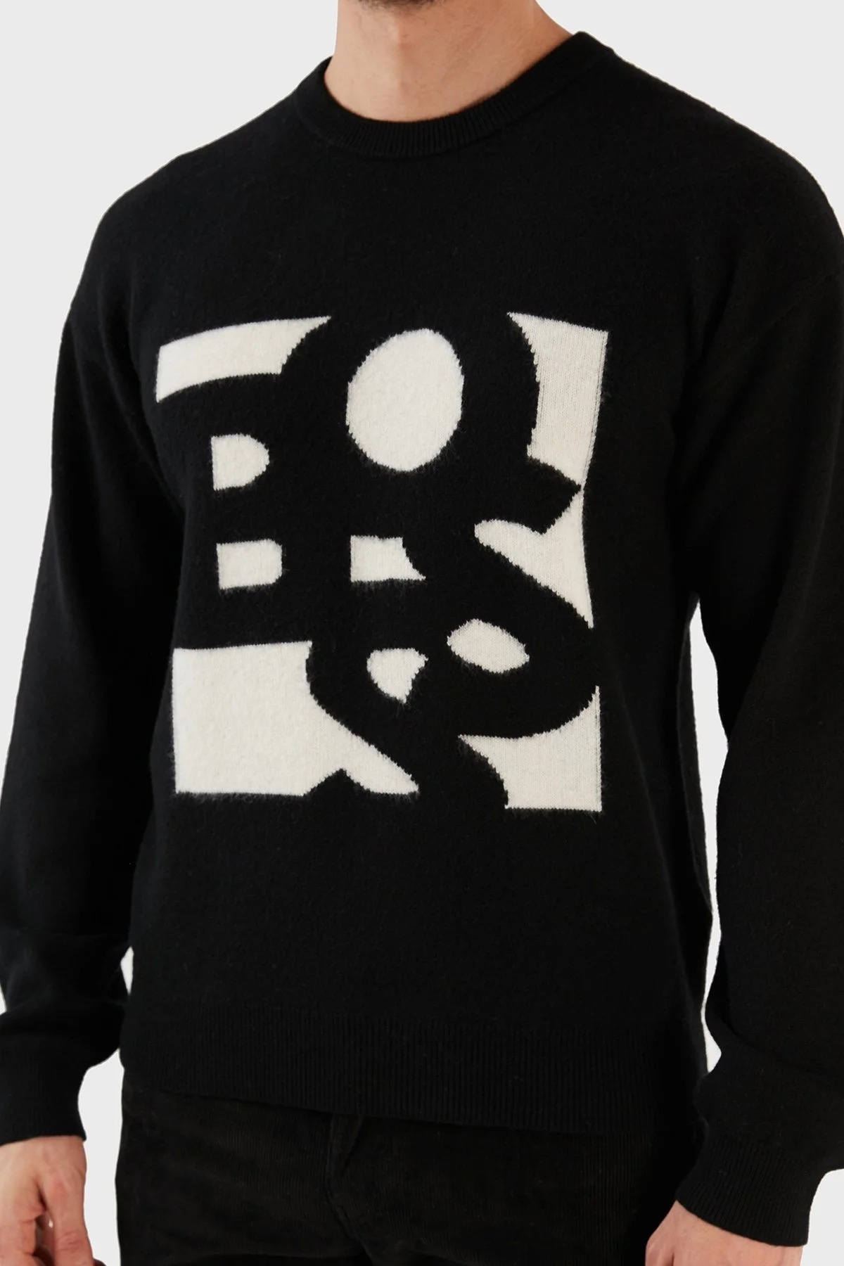 Boss Yün ve Kaşmir Karışımlı Regular Fit Bisiklet Yaka Erkek Kazak 50477350 001 SİYAH - 4