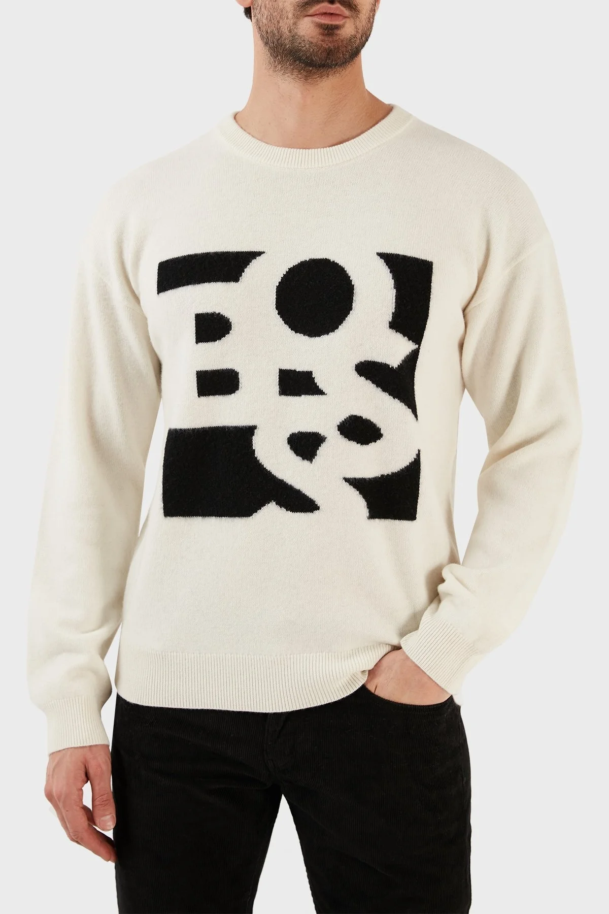 Boss Yün ve Kaşmir Karışımlı Regular Fit Bisiklet Yaka Erkek Kazak 50477350 100 BEYAZ - 2
