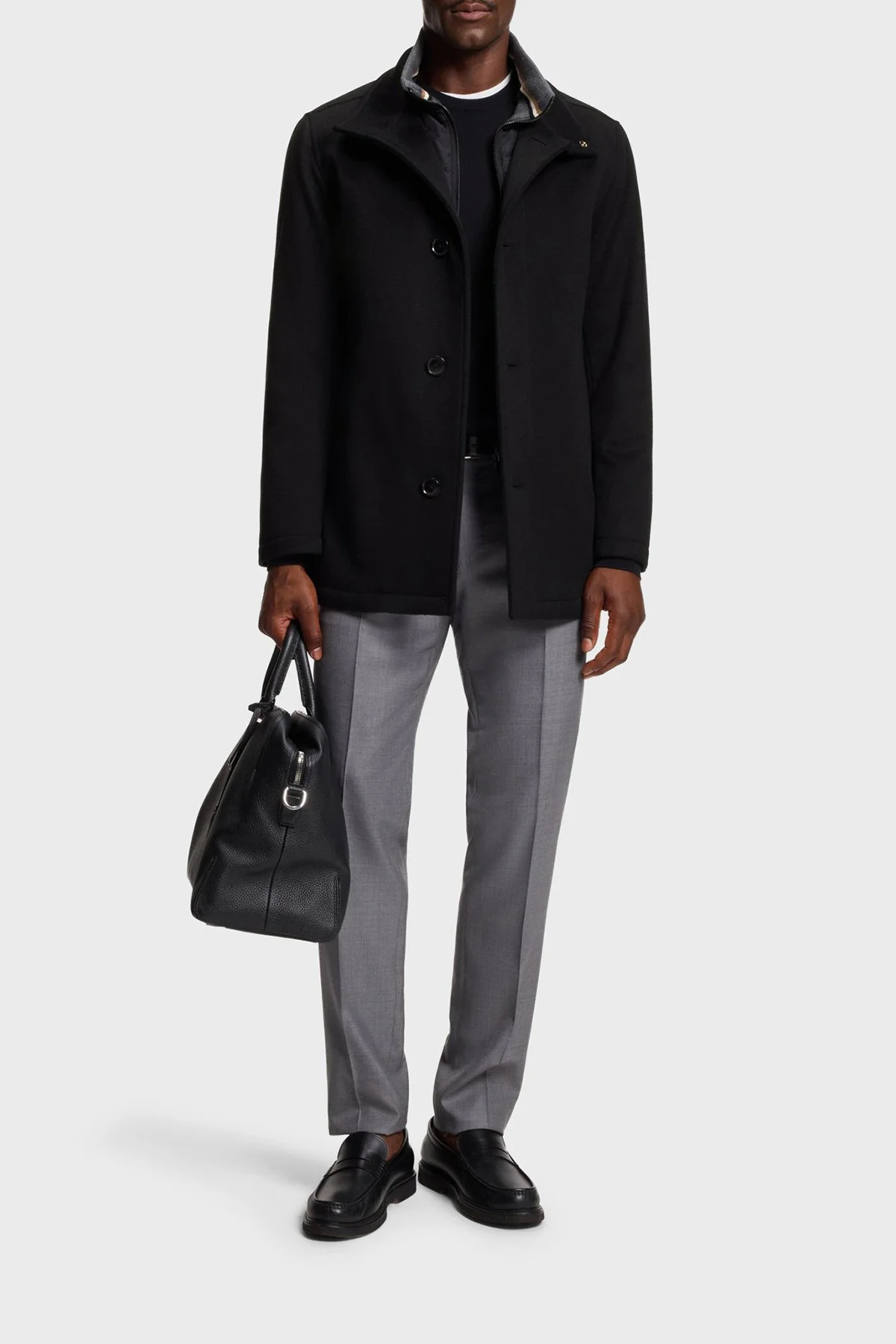 Boss Yün ve Kaşmir Karışımlı Relaxed Fit Dik Yaka Erkek Kaban 50549193 001 SİYAH - 2